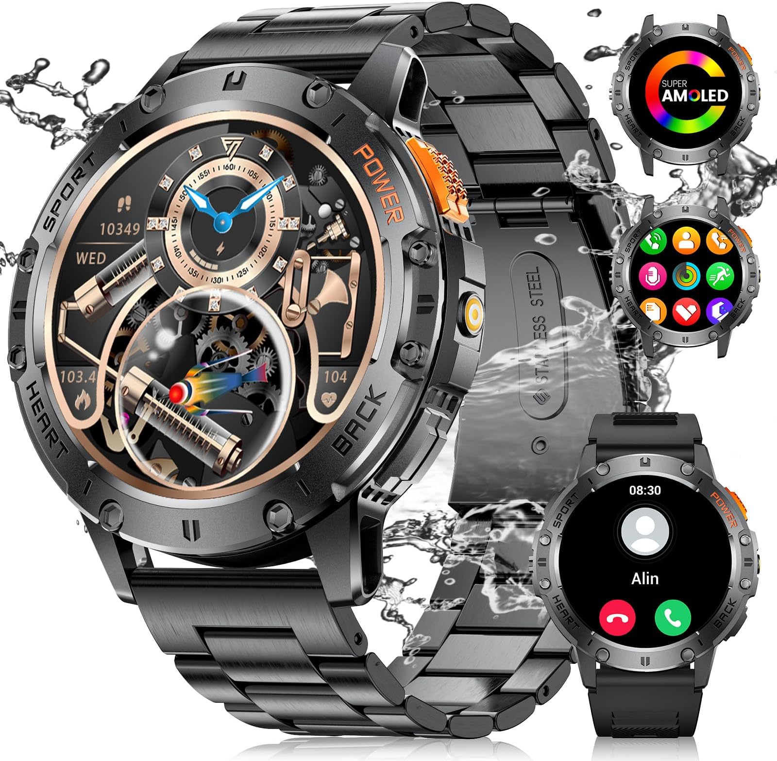 LIGE Military Smart Watch with Bluetooth Call,1.43" AMOLED Fitness Tracker with 5ATM Waterproof 100+Sports Modes for Android iOS, 530mAh Smartwatch for Men