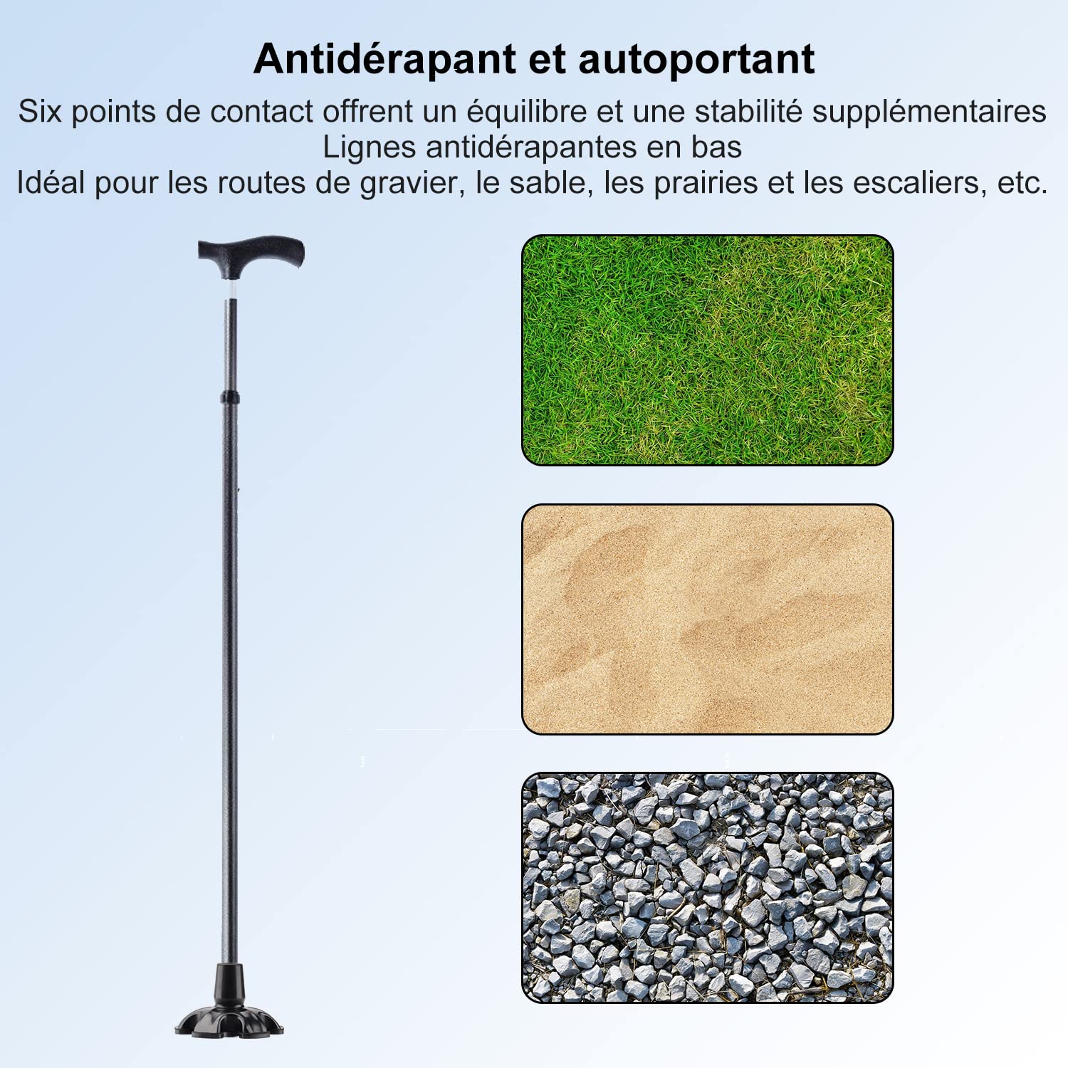 supregear Embouts de Canne avec 6 Points en Caoutchouc 2-Pack, 6 Caoutchouc Antidérapant pour Canne de Marche Standard de 19 mm de Diamètre, Rechange Canne Pliante Autoportante, Accessoire, Noir