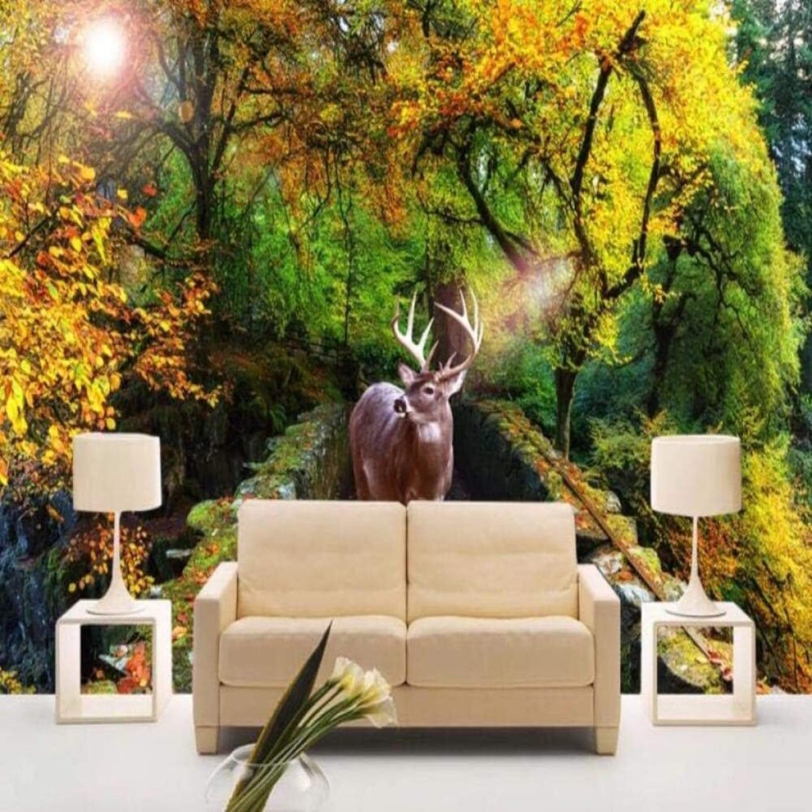 Papel pintado 3D de bosque fresco para crear un oasis natural en el dormitorio familiar