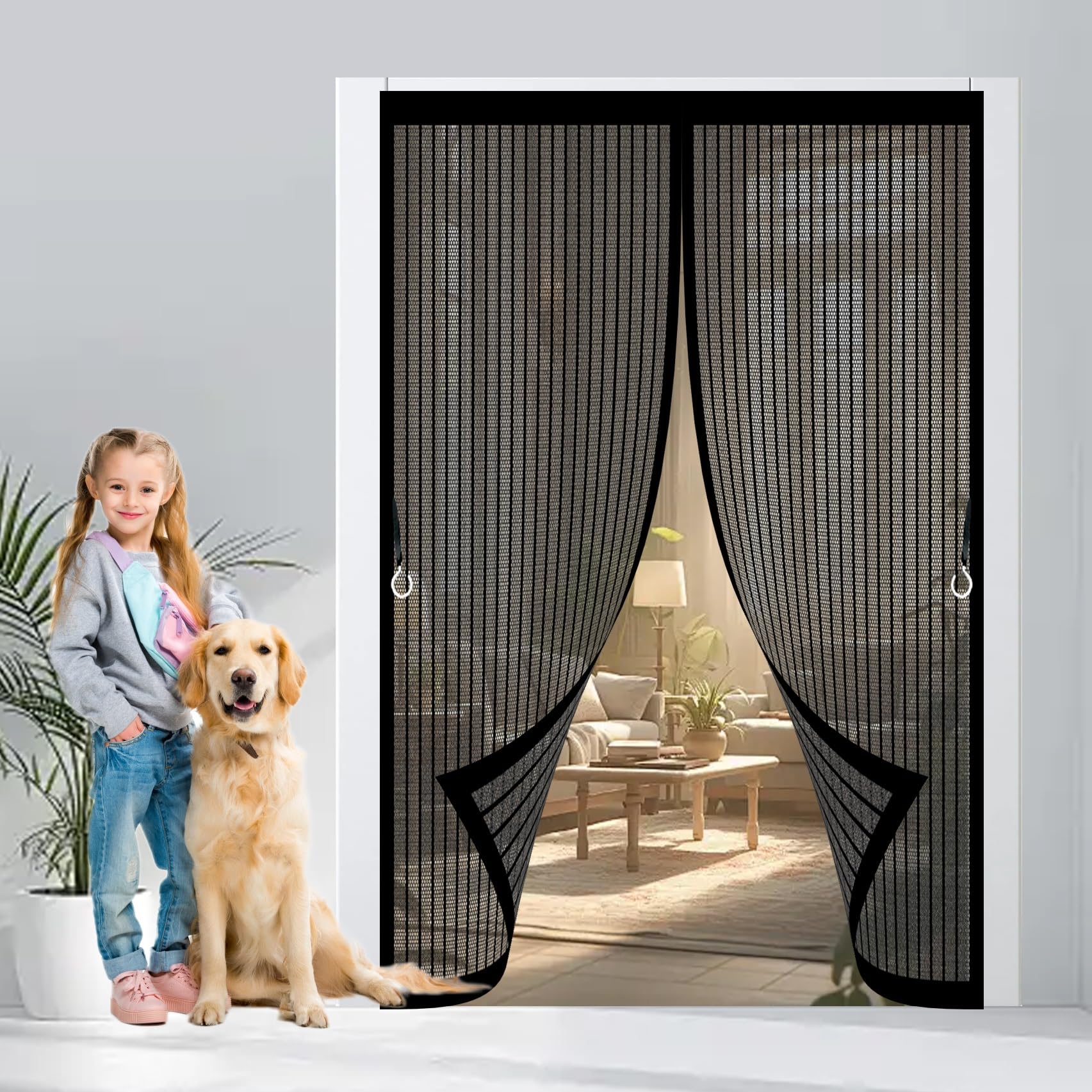 Moustiquaire aimantée 93x190 cm à maille fine avec fermeture automatique