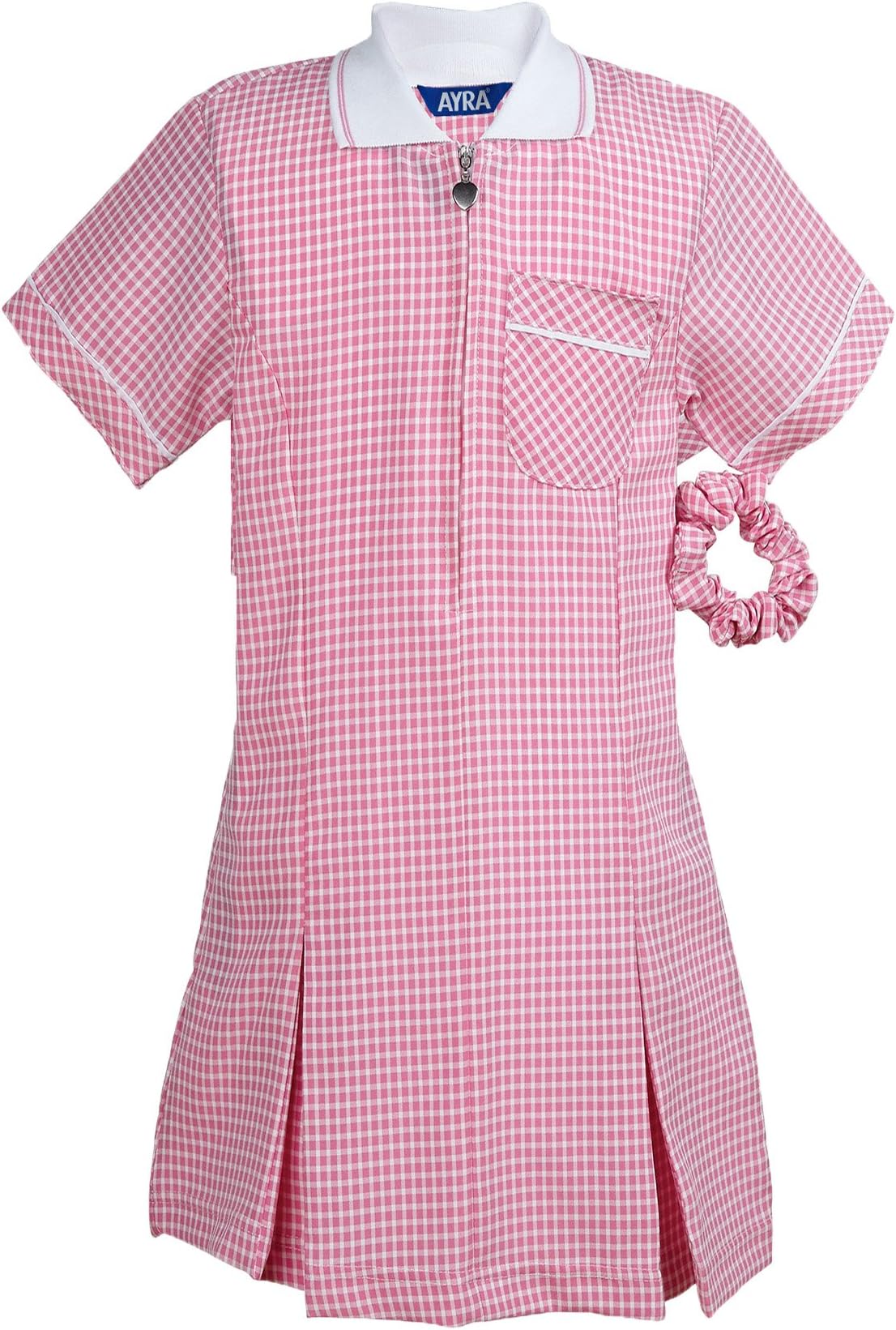 Ayra - Girl's School Uniform Pleated Gingham Summer Dress with Hair Bobble (Scrunchie)