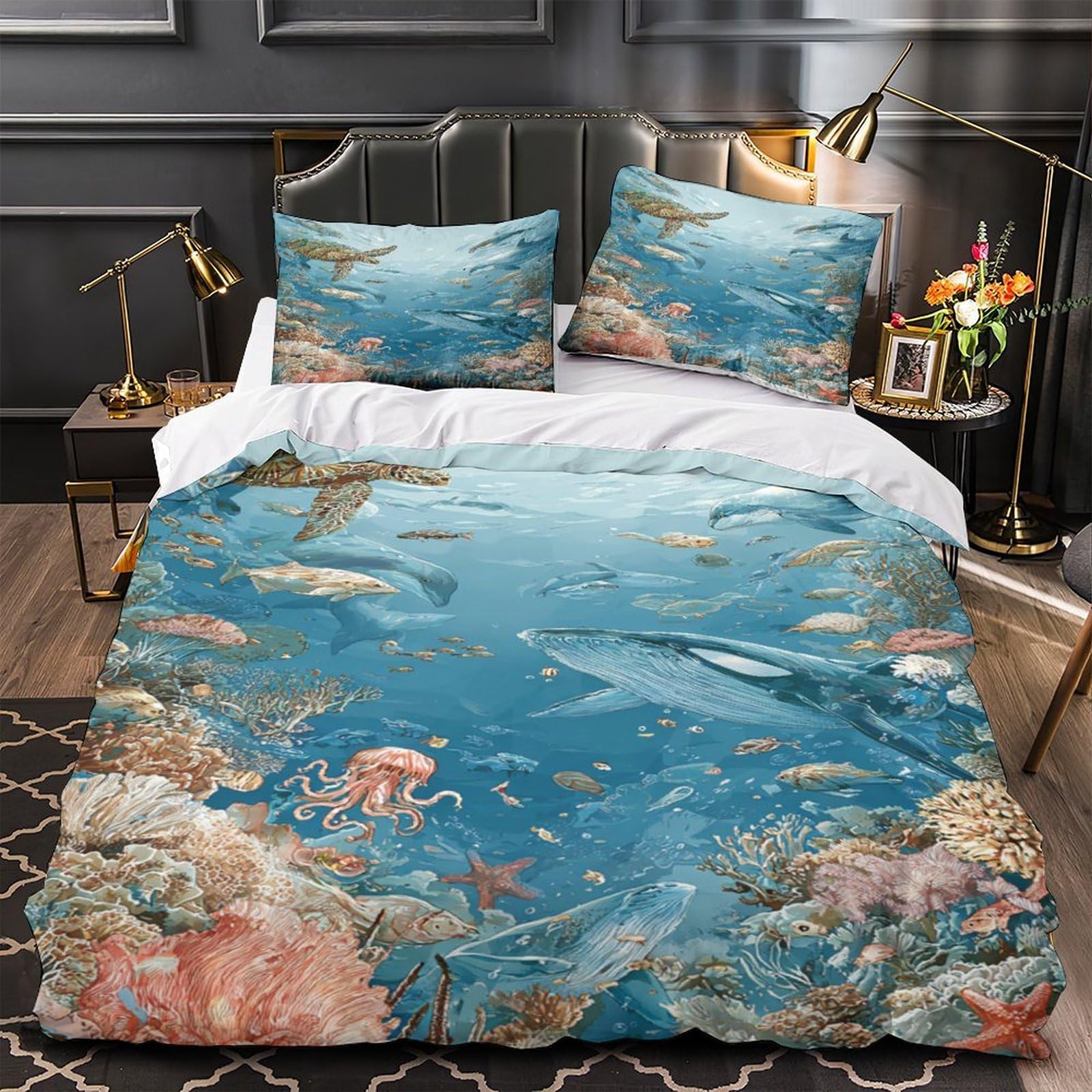 Housse de couette océan 140x200cm en microfibre hypoallergénique premium