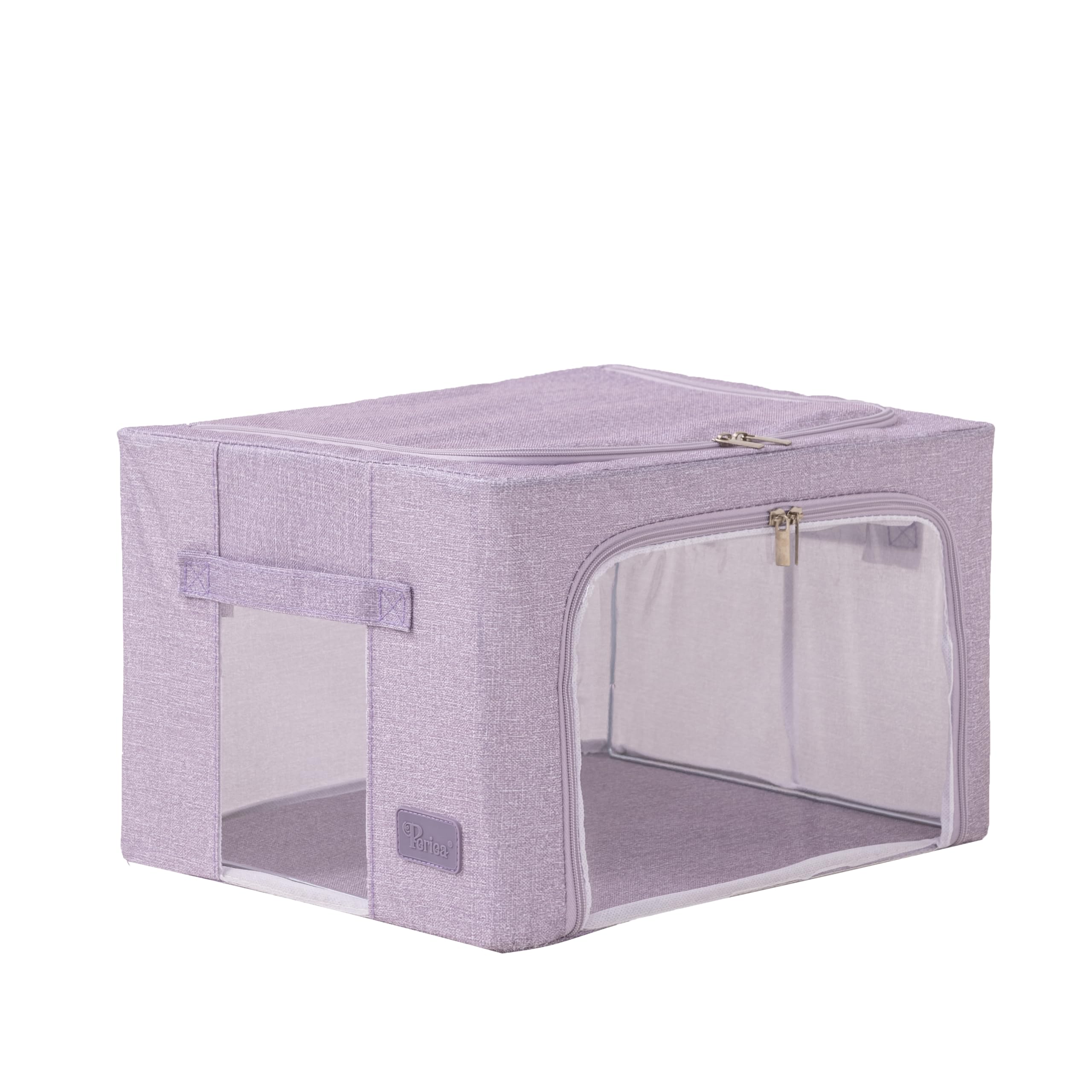Periea ‘Beau’ Folding Collapsible Stackable Fabric Home Storage Boxes with Steel Frames (Lilac Denim Effect, Small) — image 1