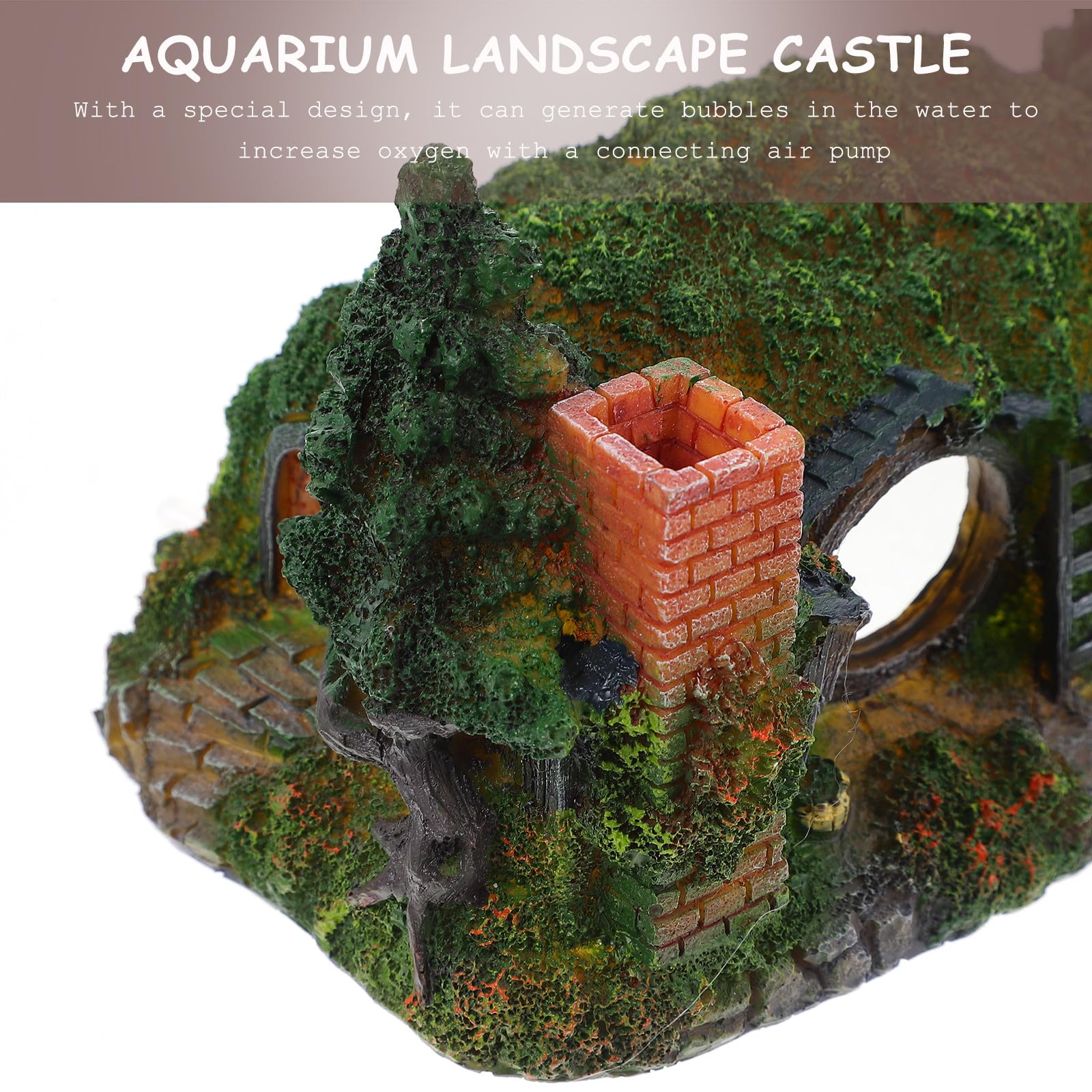 Abaodam Ornamento in Resina per Acquario Hobbit Grotta del Castello, Decorazione Paesaggistica Mini per Serbatoio d'Acqua Effetto Bolle, Adatto ad Ambienti Marini e d'Acqua