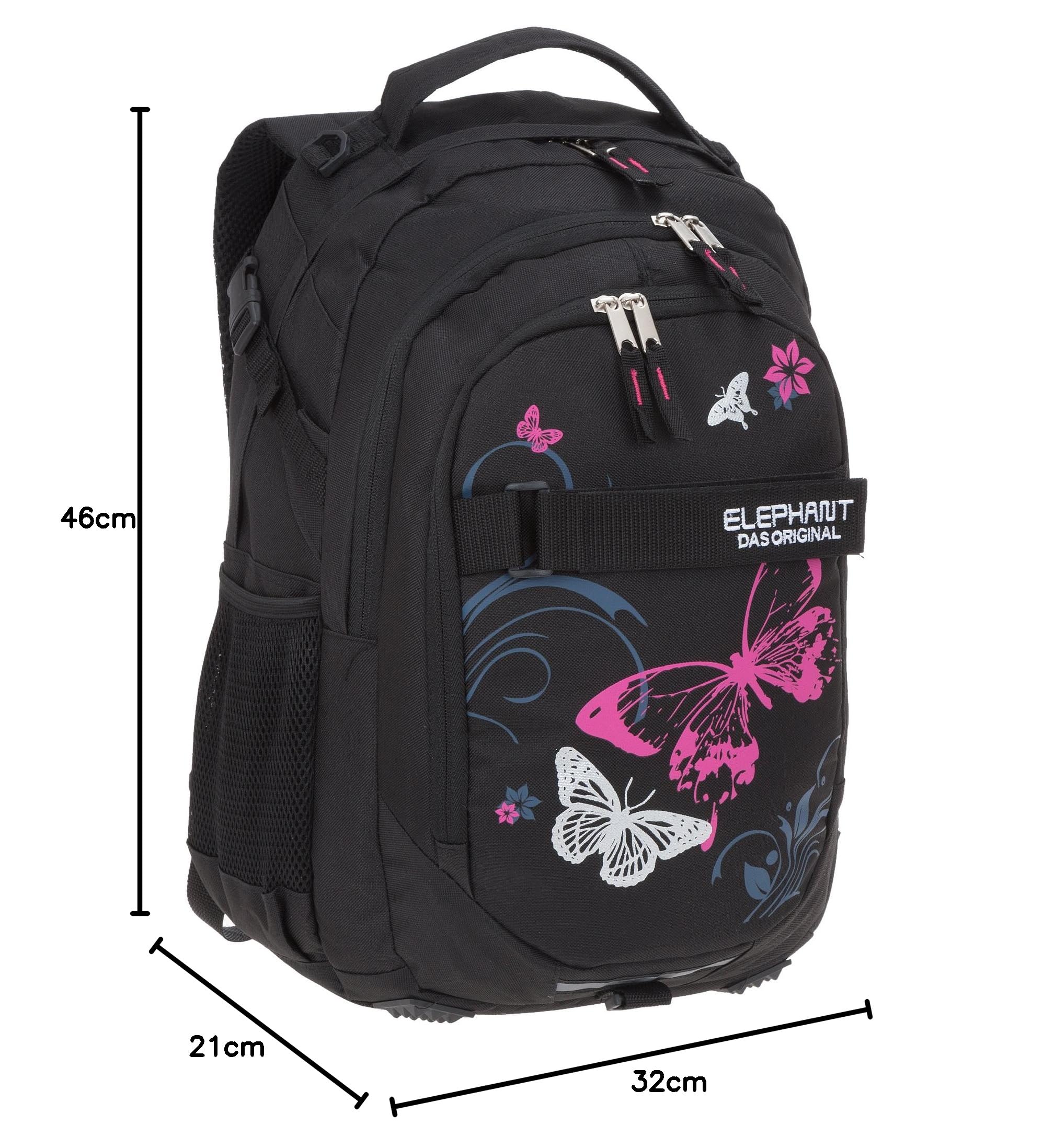 ELEPHANT Schulrucksack Hero Signature Rucksack Motiv 12679 (Butterfly Black PINK)
