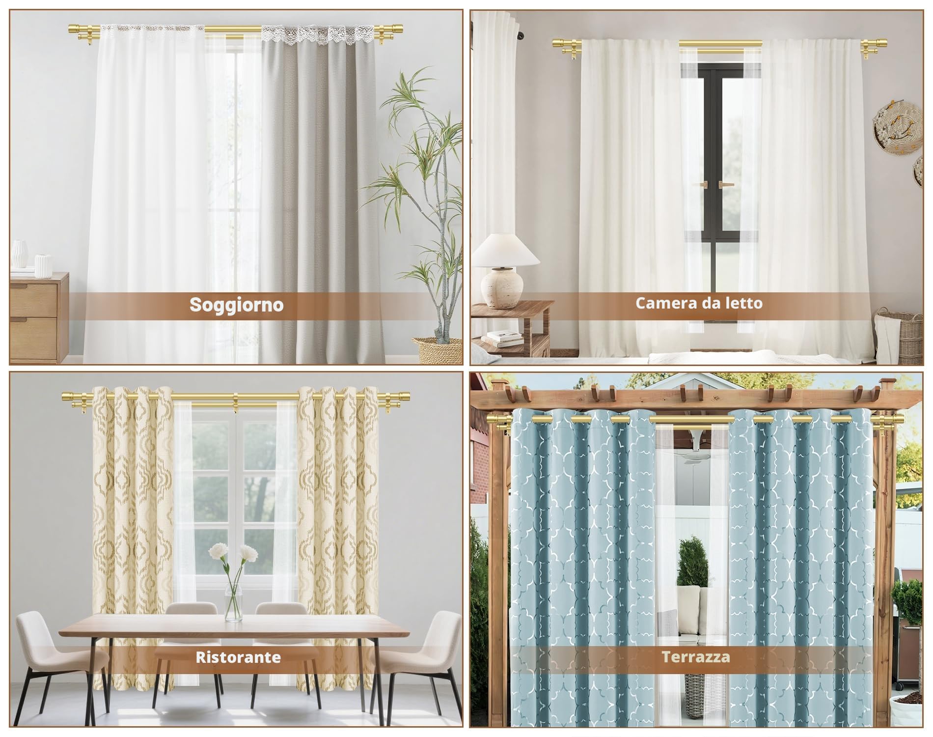 HOTOZON Oro Bastone da Tenda Doppio 190-355 cm, 25 mm Estensibile Bastone Tenda Doppio Montado en la Pared con Remates de Tapa Para Ventanas