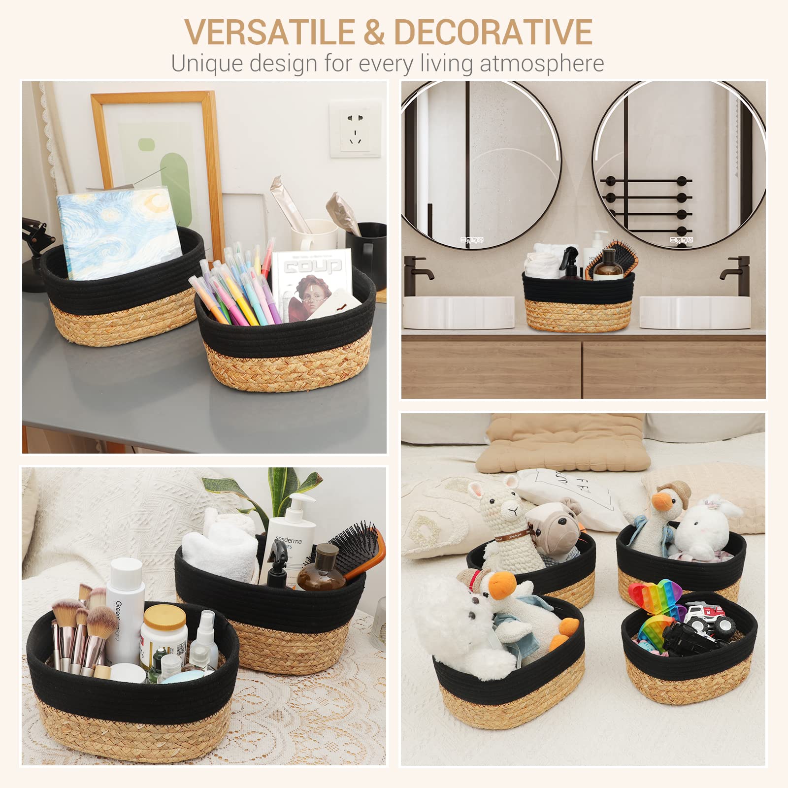 Lannvan Set di 4 Cestini Portaoggetti,Cestino Portaoggetti in Corda di Cotone e Giacinto d'acqua per Bambini Bambina,Impilabile Organizer Fasciatoio,Cesto Portaoggetti Ceste Portaoggetti per Bagno