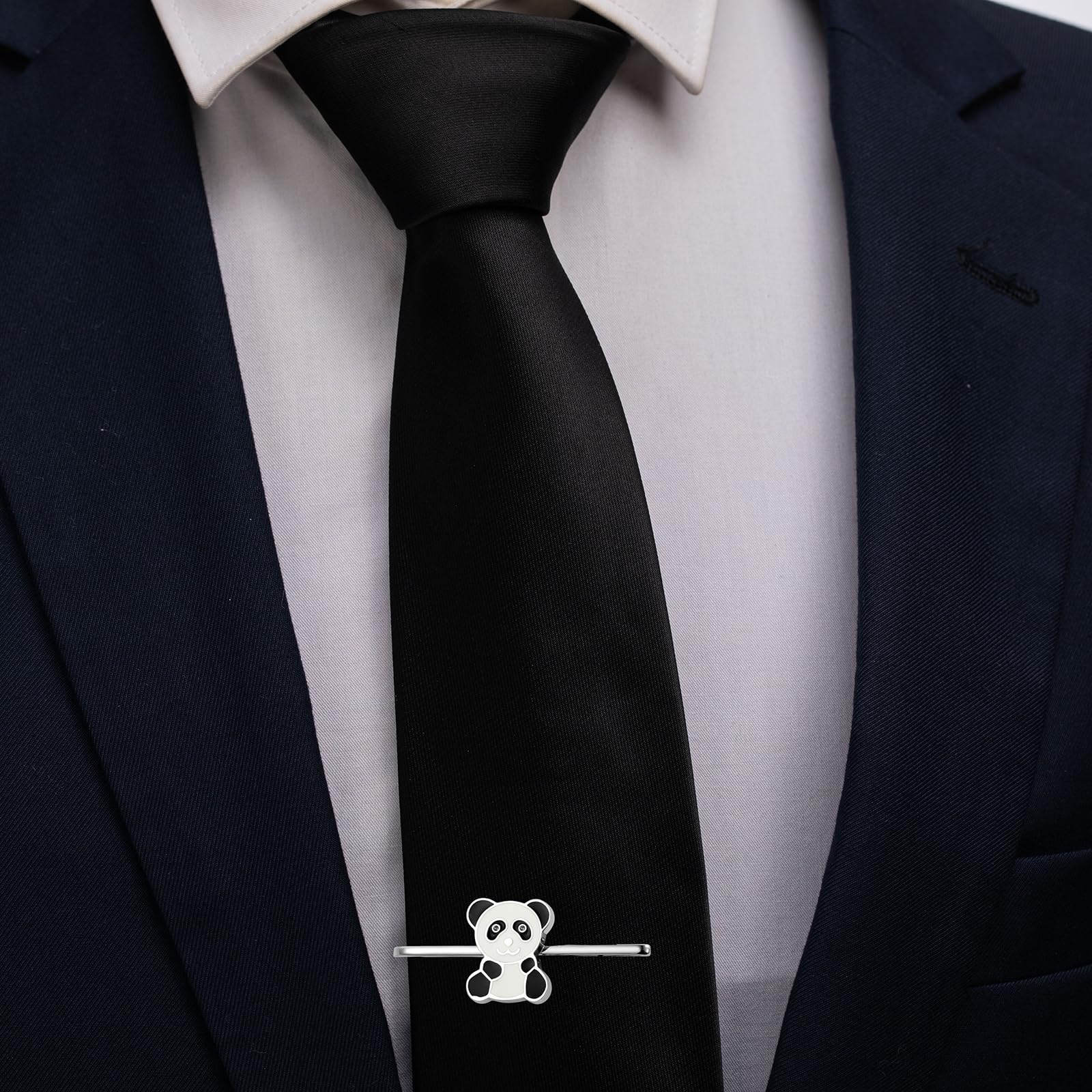 HAWSON 2 Inch Panda Tie Clip for Men - Unique Animal Tie Bar, Silver Tie Pin for Wedding, Party, Business - Classic Mens Accessories Gift