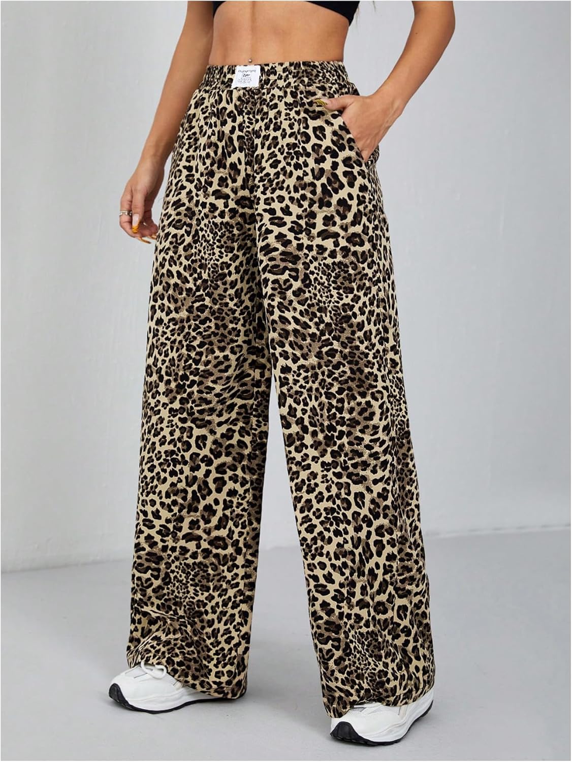 SweatyRocks Women's Cheetah Print Wide Leg Baggy Pants Loose Palazzo Trousers with Pockets - Image 4