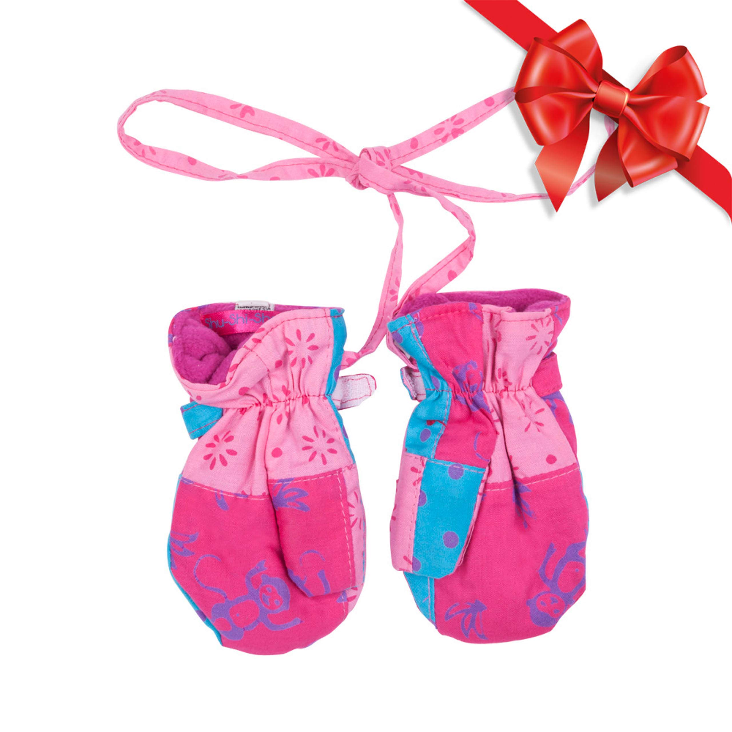 Shu-Shi Baby Toddler Girl Mittens Soft Warm Fleece Interior and String Attached,X Large (2T-3T),Patchwork Pink