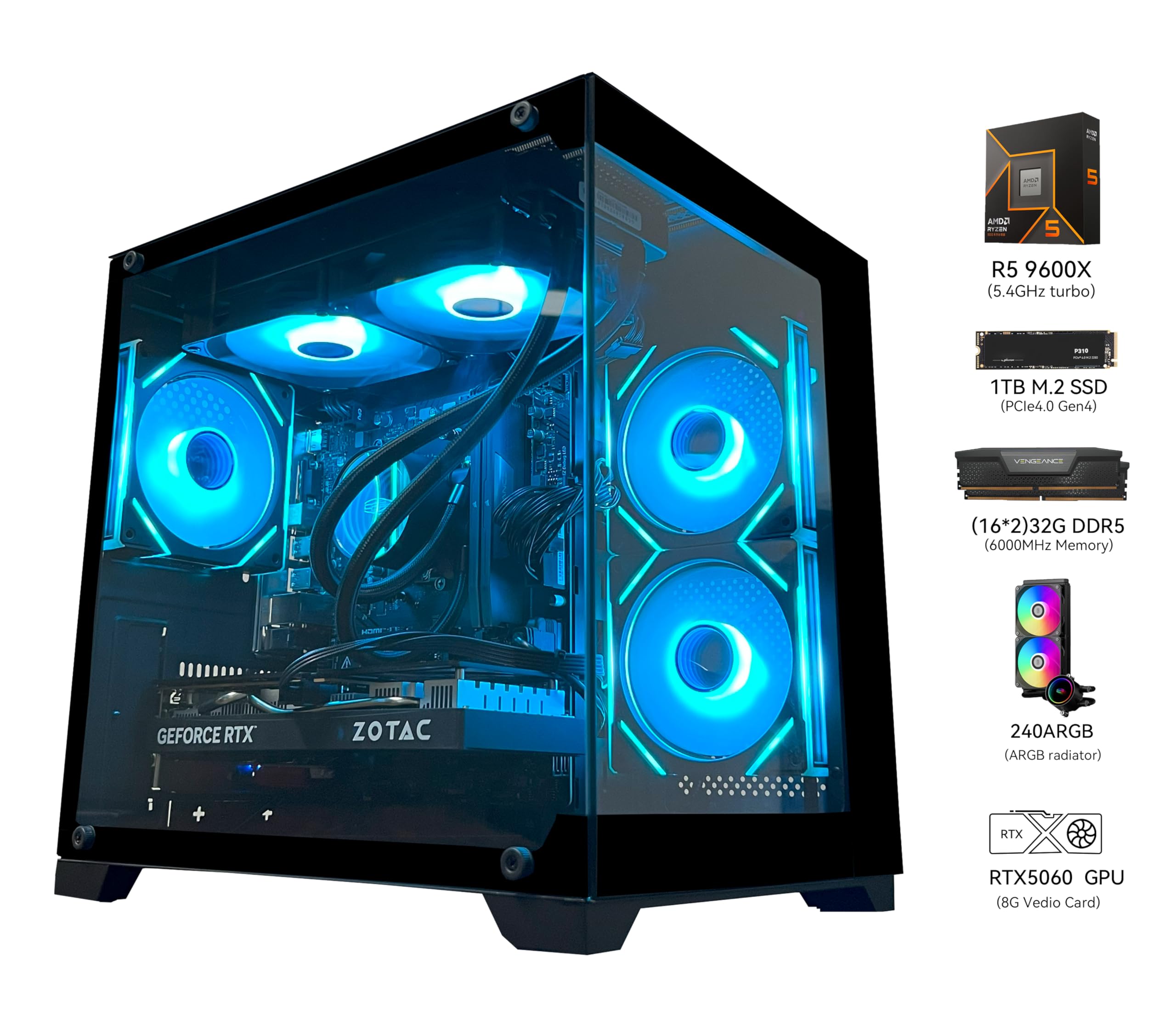 【れんPC】Ryzen5 9600x RTX5060 Amazon.co.jp: ゲーミングデスクトップコンピュータPC、AMD Ryzen 5