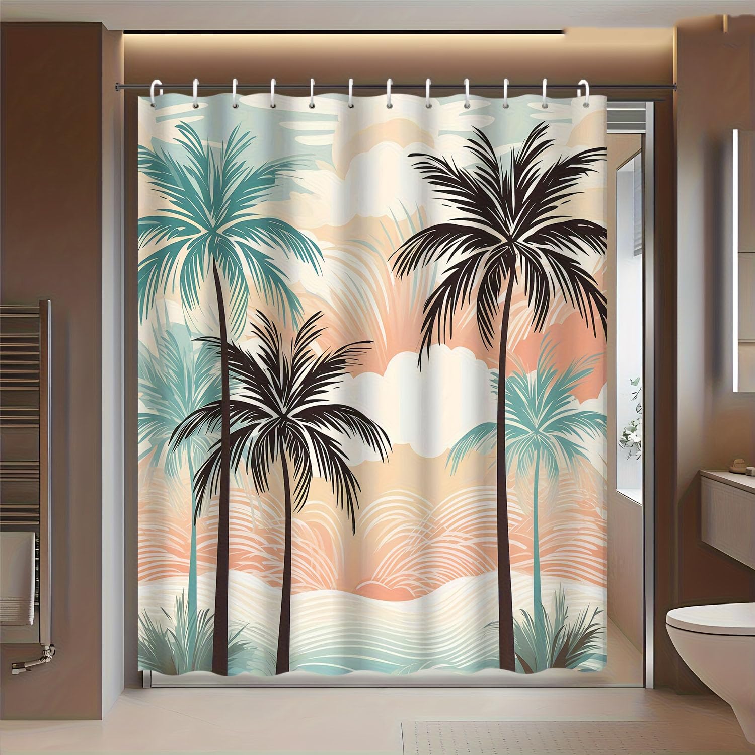 awitufhgp Summer Tropical Rainforest Palm Tree Coconut Shower Curtain, Includes Hooks, Bathroom Decor, Bathroom Shower Curtain(135x200cm/53x79in(WxH))