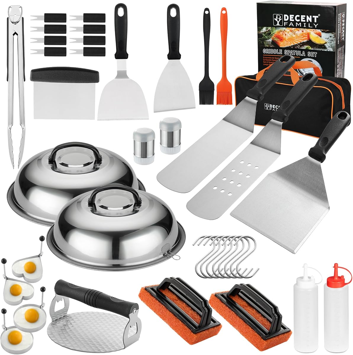 DY DECENT FAMILY 40PCS Griddle Accessories Kit, Flat Top Grill Accessories Set for Outdoor Barbecue. Griddle Accessories Set with Basting Cover, Spatula, Scraper, Burger Press, Tongs, Cleaning Kit