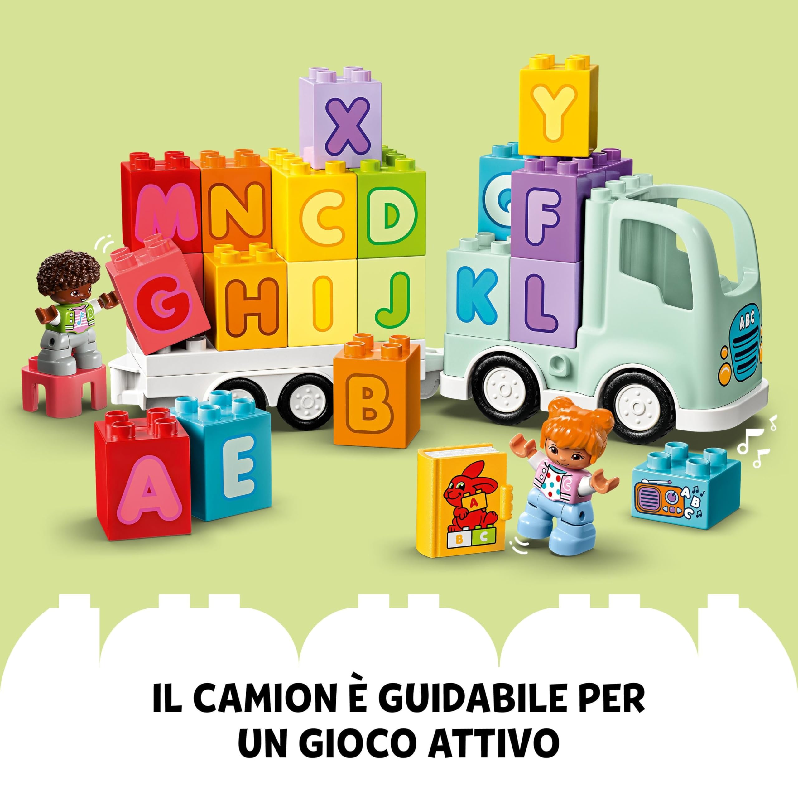 LEGO DUPLO Town Il Camioncino dell’Alfabeto con Rimorchio - Giocattolo per Bambini e Bambine da 2 Anni in su - Giochi Montessori Educativi con Mattoncini Colorati dell'Alfabeto e 2 Figure - 10421
