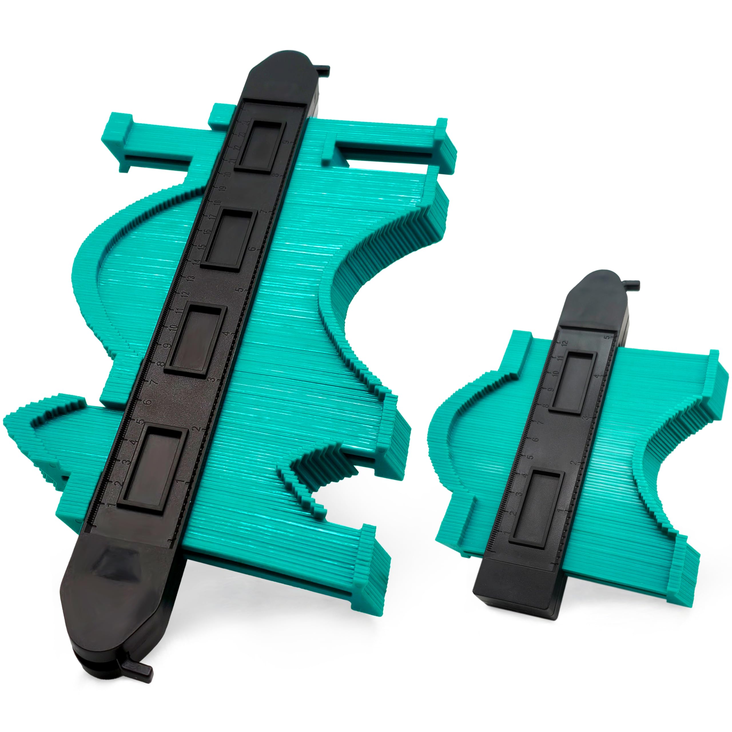 Pro Green Contour Gauge Set - Wide 10"(Dual Lock) + 5"(Single Lock) Extra Wide Profile Duplicator with 7.2cm Deep Teeth for Perfect Flooring Fit and Plumbing Pipes