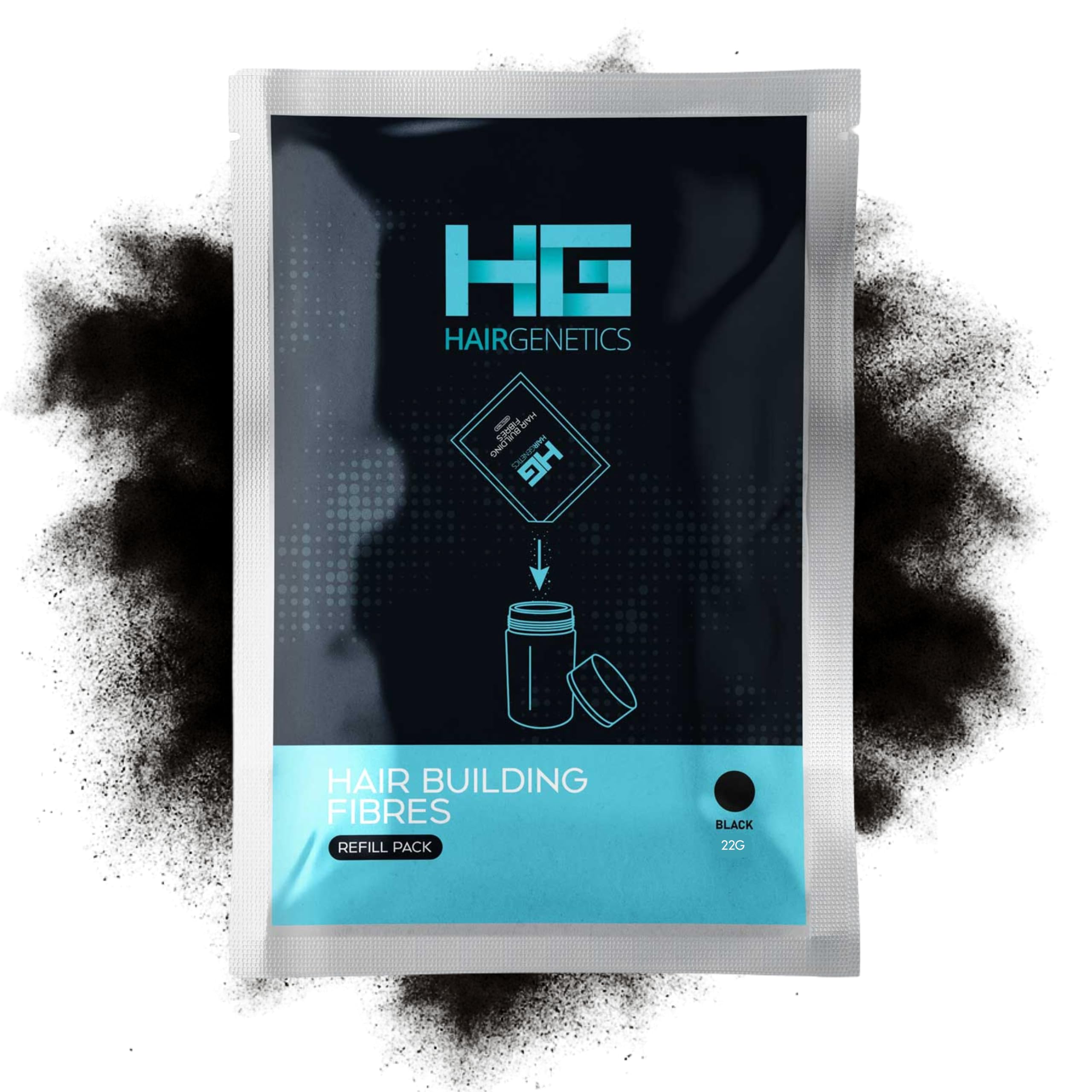 Hair Genetics Black Hair Fibres 22g Refill Pack (Black) for Hair Loss Treatment and Thinning Hair