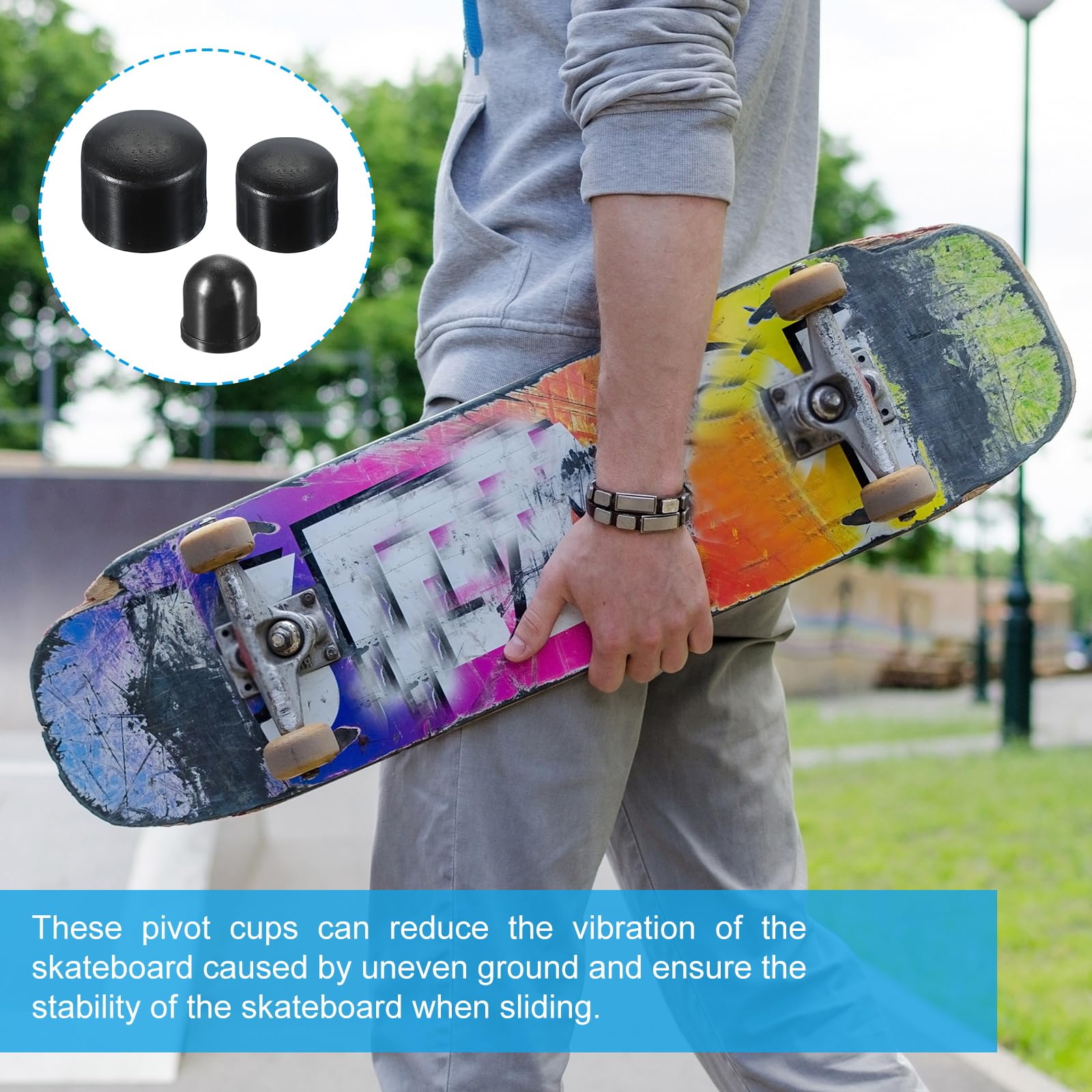 PATIKIL Guarnizioni per Skateboard, Set di Ricostruzione per Cuscinetti di Ricambio per Truck Long-Board per Parti di Skateboard Esterno 18mm 16mm 12mm, Nero