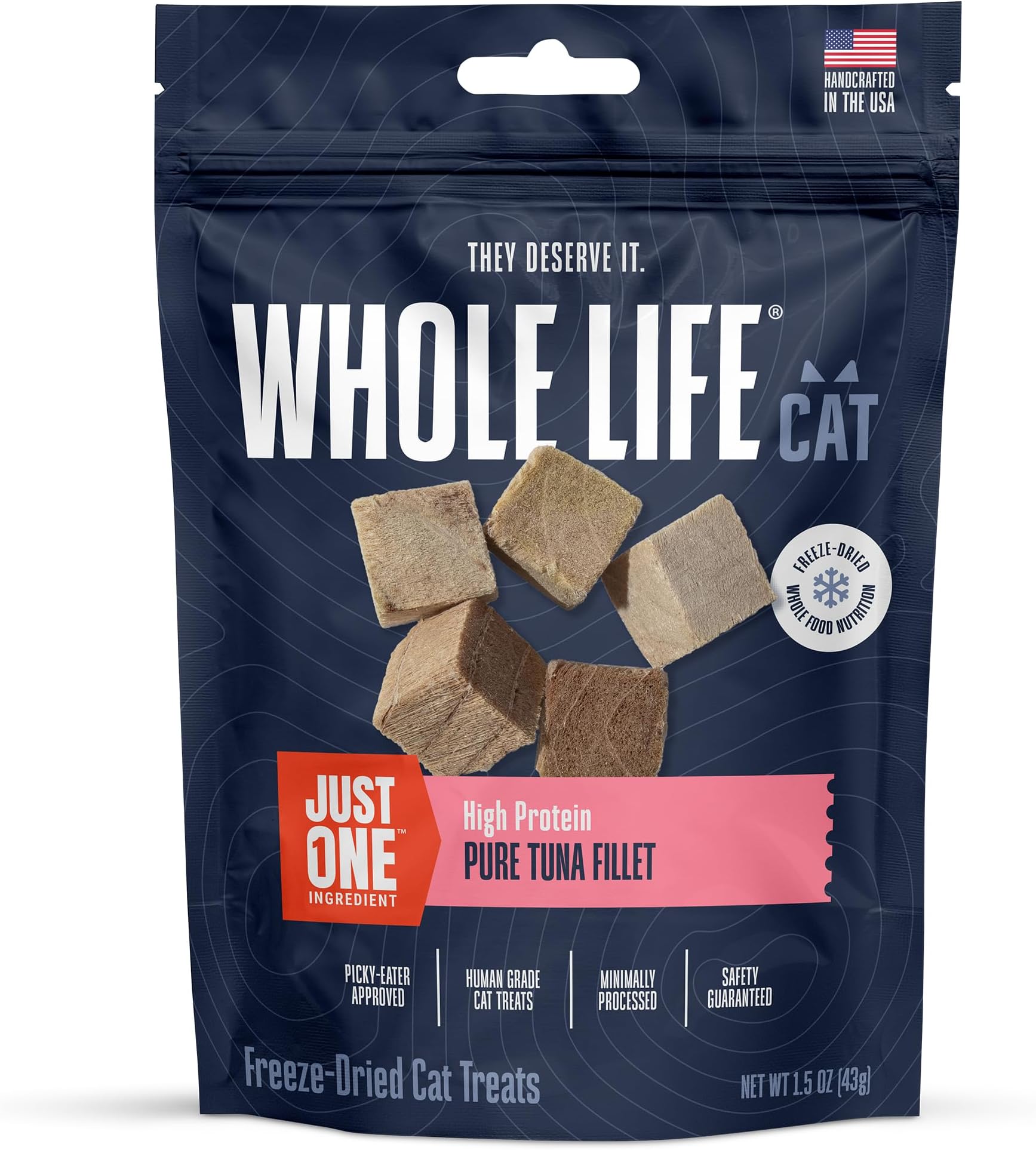 Whole Life Cat Just One Tuna Freeze Dried Cat Treats - Human Grade High Protein Food, Healthy Training Snacks, Freeze Dried Tuna Food Toppers, USA Made Natural Treats - 1.5 oz (Pack of 1)