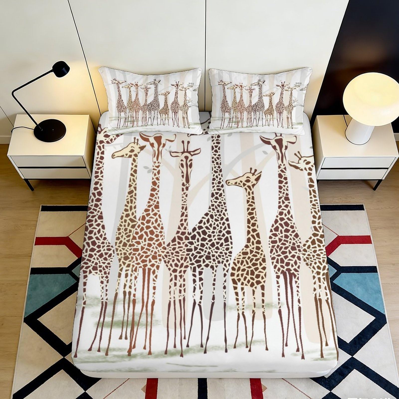 3D Printed Giraffe Pattern Microfiber Fitted Sheet Deep Pocket Elastic Hem Mattress Fitted Cover Bedroom Bedding 160x200x25cm