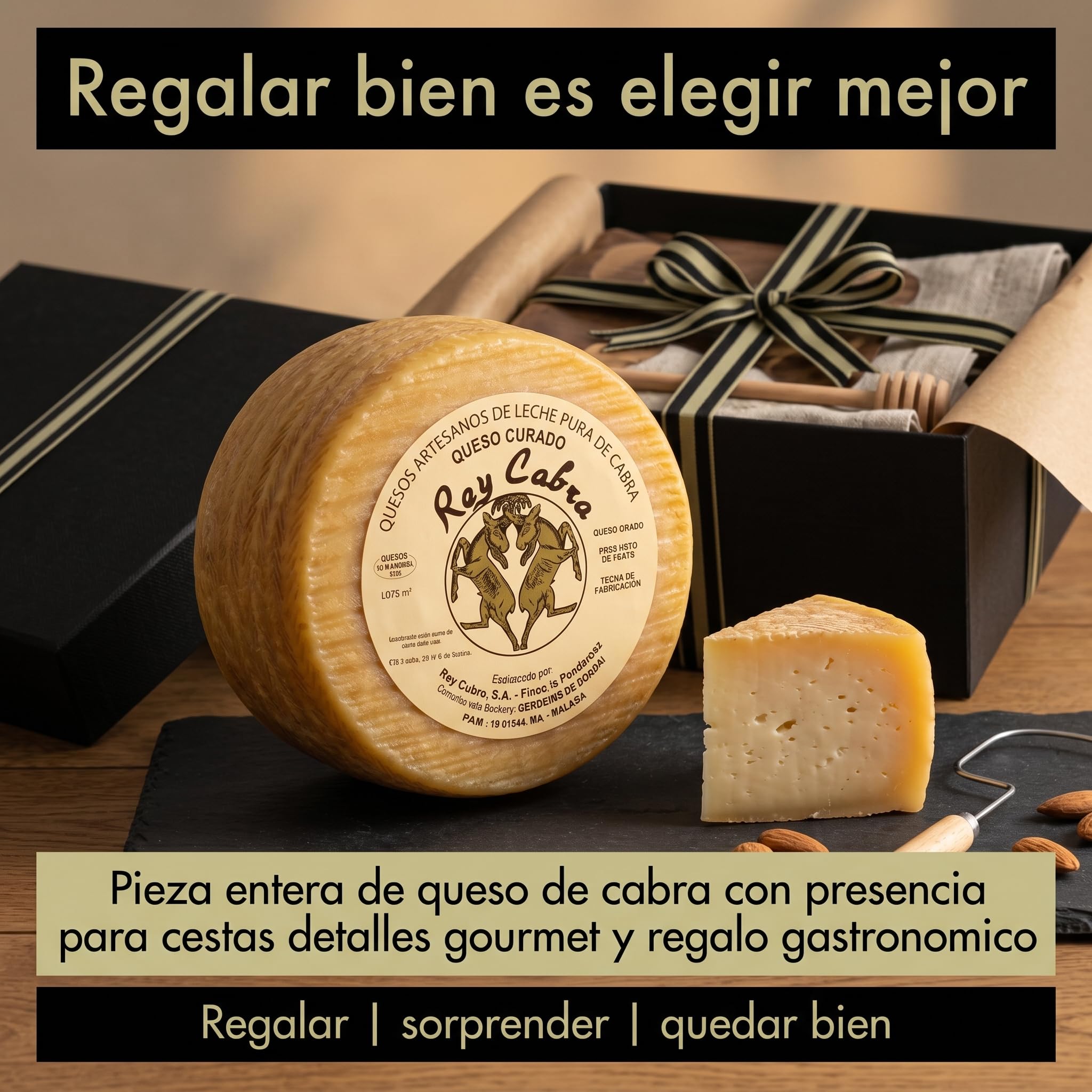 Queso Curado de Cabra Pieza Entera 2 kg Maduracion 150 Dias Sabor Intenso | Leche pura artesano Serrania Ronda Malaga punto picante mantecoso tabla aperitivo maridaje vino tinto regalo gourmet