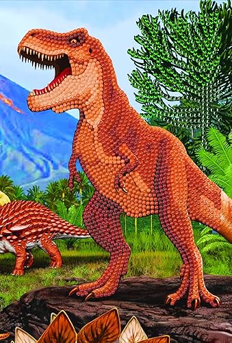 Crystal Art Cuaderno de pintura de diamantes, dinosaurio T-Rex, crea una cubierta brillante para cuaderno con cristales