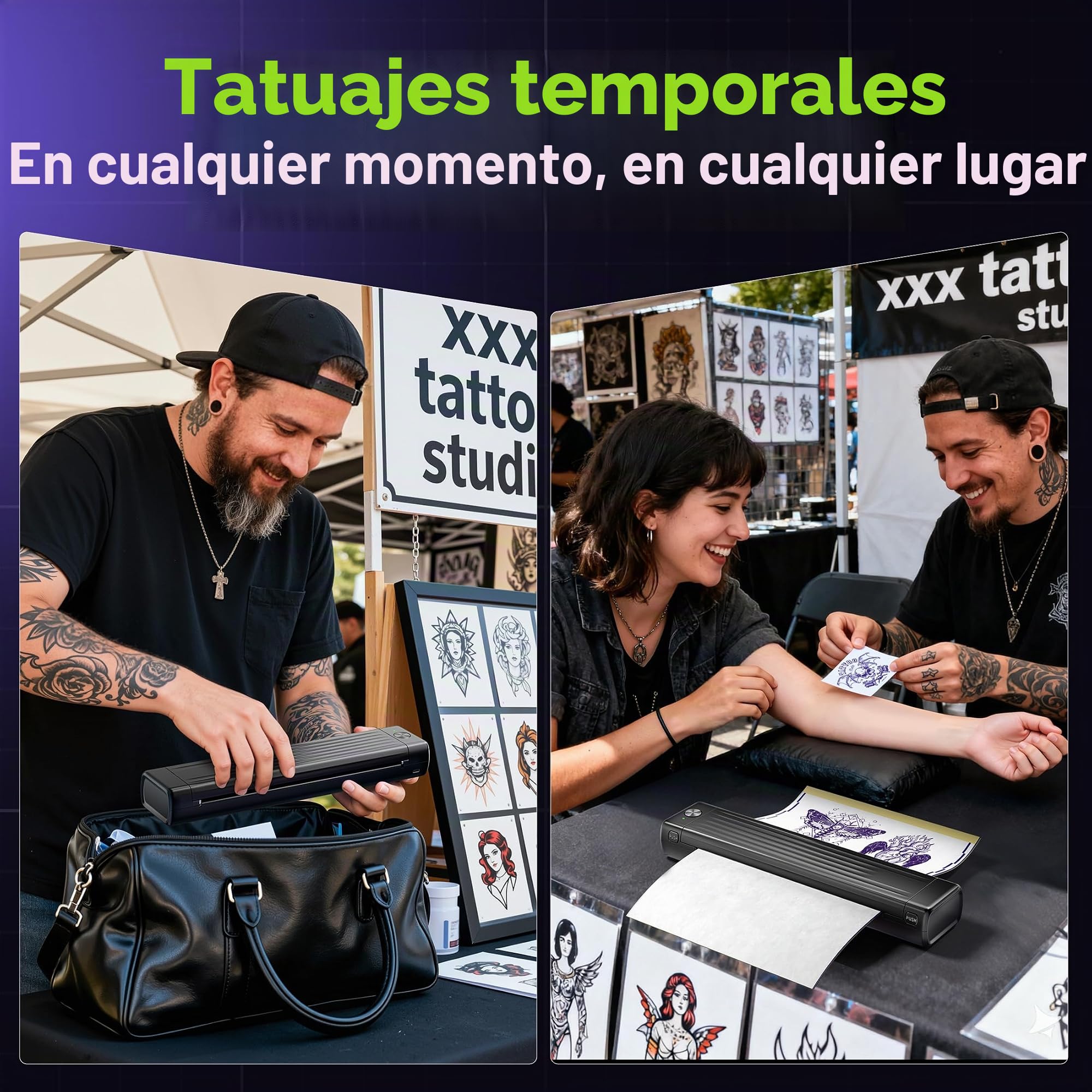 Itari Termocopiadora Tattoo, Impresora Tatuajes con 100 Hojas de Papel de Transferencia, Impresora Termica Tattoo, Impresora Tattoo Compatible con Smartphone PC,Negro,100 Hojas