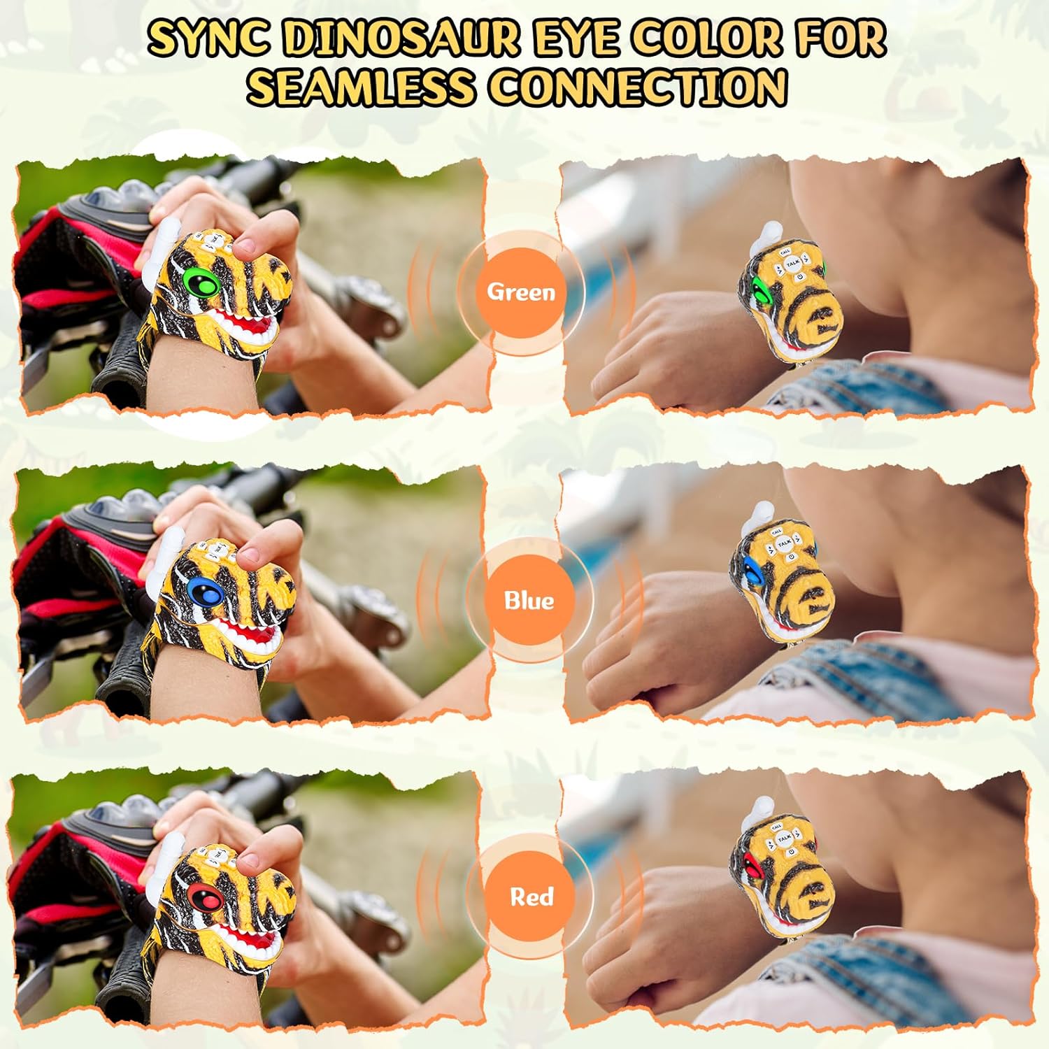 Fygurso Walkie Talkies for Kids 2 Packs, Kids Toys for Boys Girls Aged 3 to 8 Years Old for Outdoor Adventure, Camping, Halloween, Christmas, Birthday Gifts (Yellow, Dinosaur)