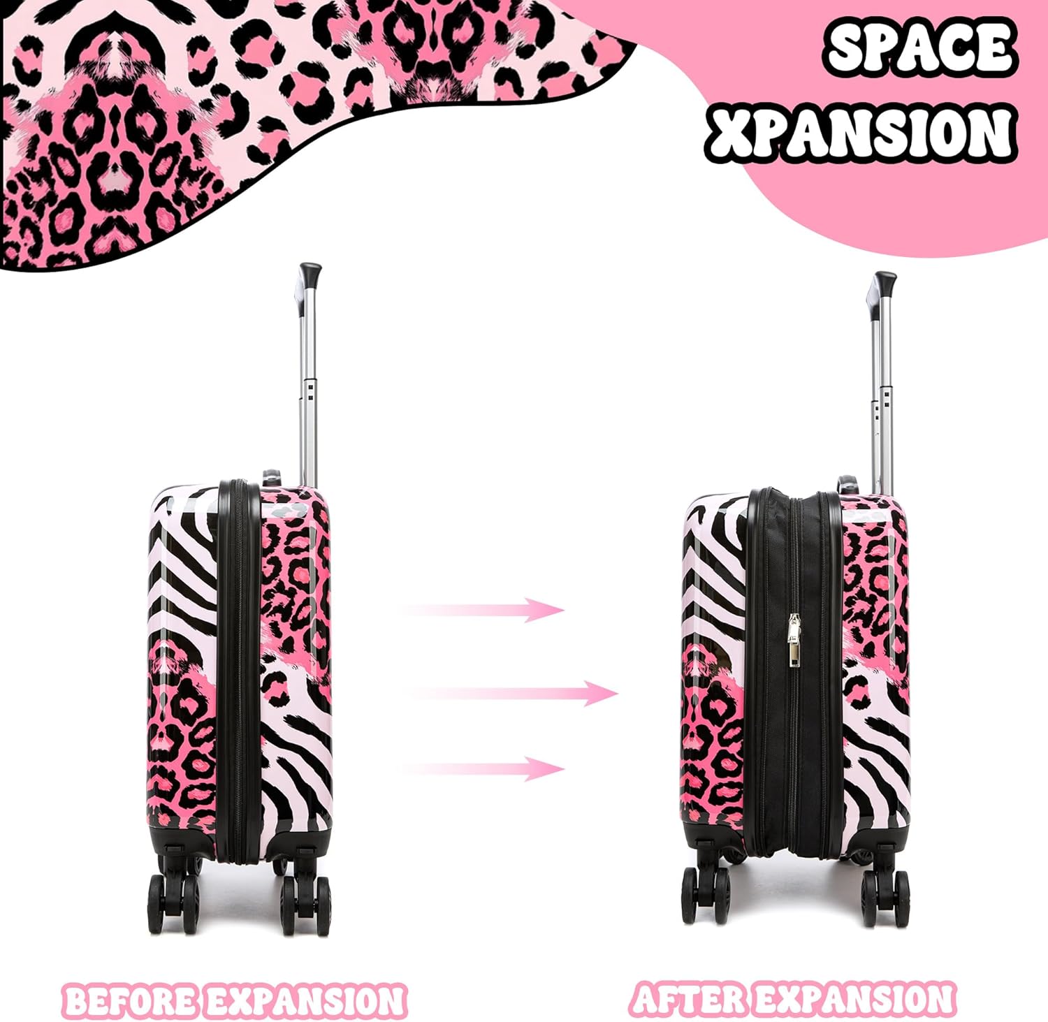 Kids Carry on Luggage Set 5 Piece Kids Luggage with Wheels Backpack with Lunch Box 16" Toddler Suitcase for Girls Airline Approved (Pink Leopard)