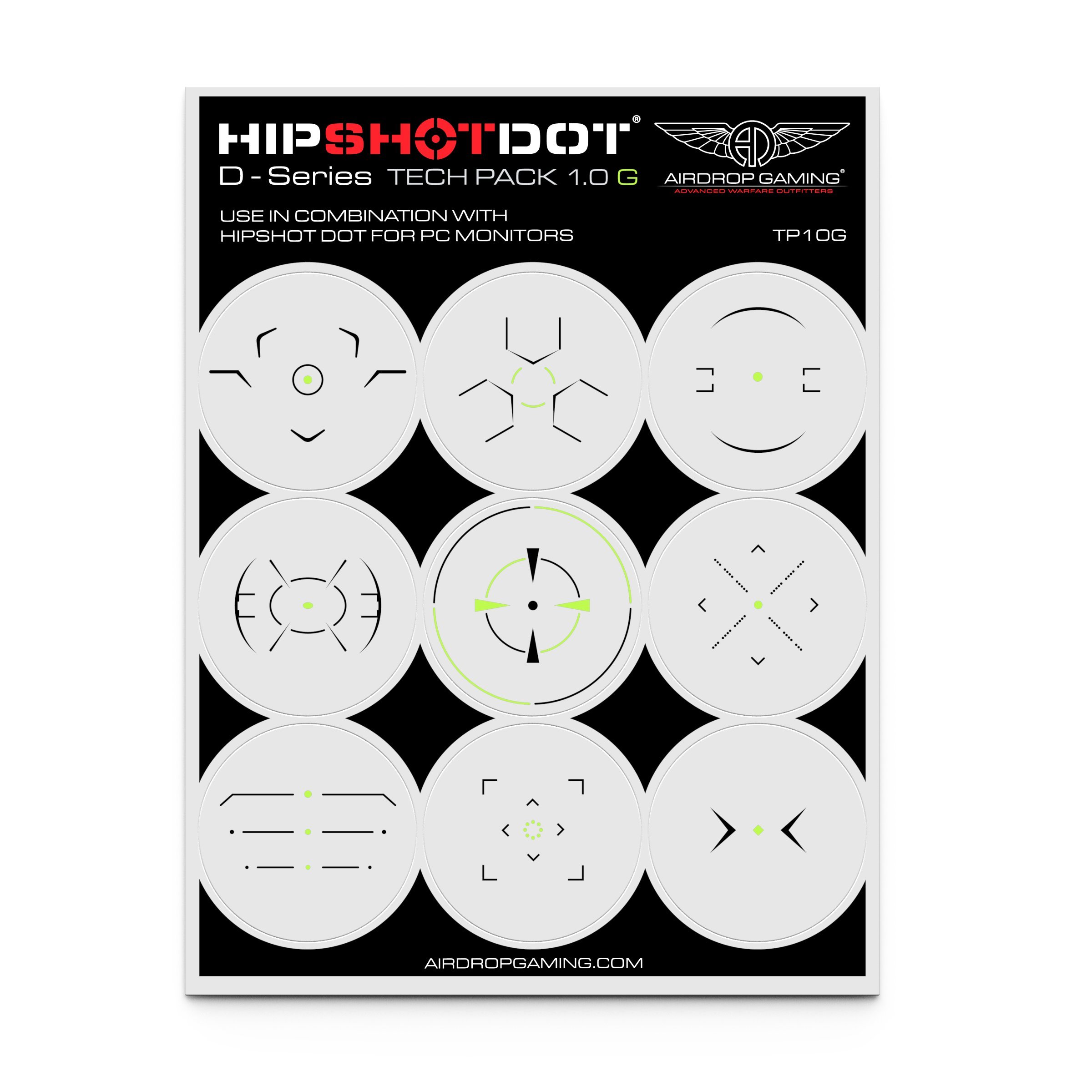 HipShotDot D-Series Tech Pack - Reusable Transparent Aim Sight Assist TV Decals - Gaming Television or Monitor Decal for FPS Video Games Compatible with PC, Xbox & PlayStation (1.0 Green)