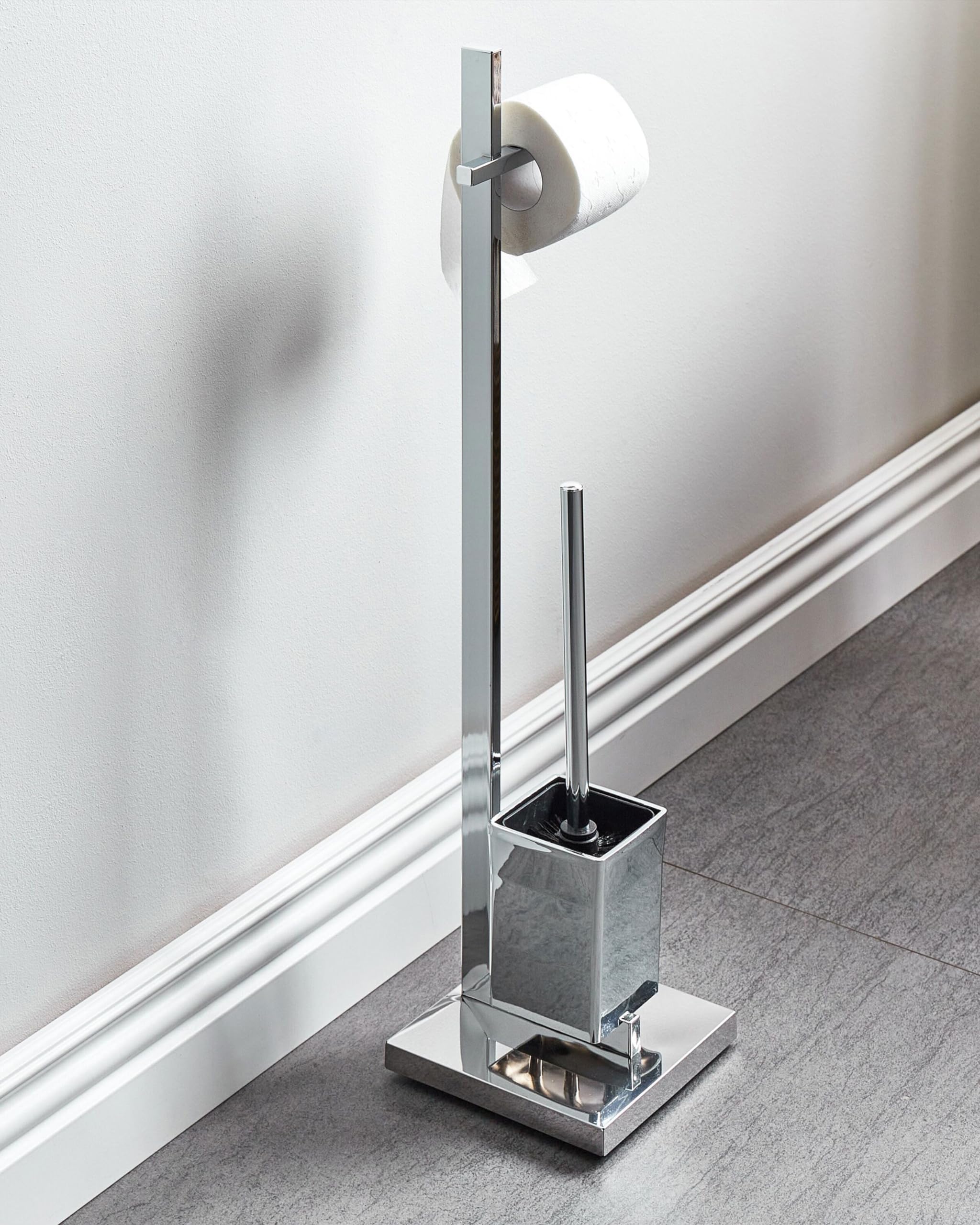 Freistehende WC-Garnitur Toilettenpapierständer mit Bürste Silber Stahl Ulapes