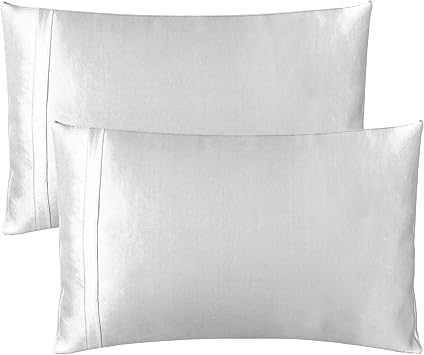 Smooth & Thick Certified Cotton Sateen is Superior to Turkish Cotton, 2 Standard Pillowcases Fits Standard & Queen King Size Pillowcovers, The Junia Queen, White