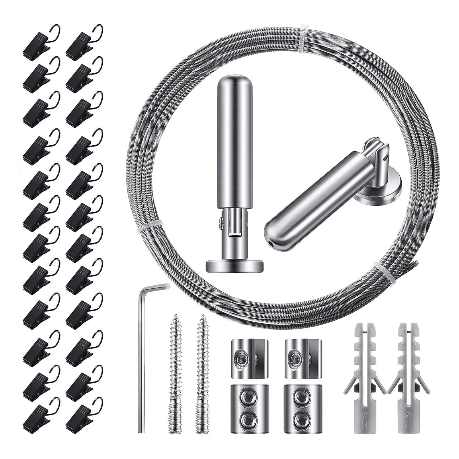Système de tringle à rideaux en acier inoxydable câble robuste avec clips pour fenêtres