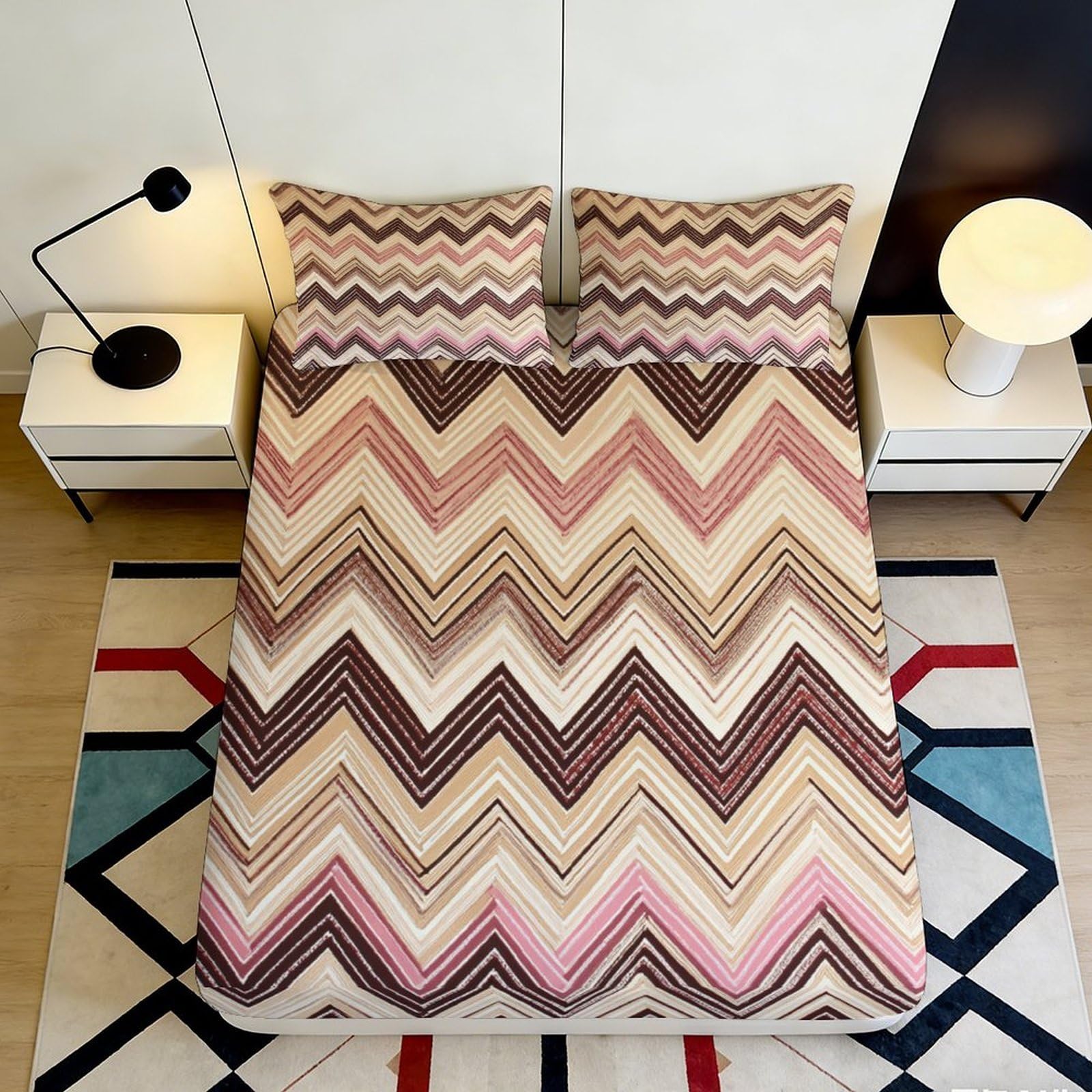 Pnayamiorkfel Style-6 3D Printed Chevron Zigzag Fitted Sheet Microfiber Soft Breathable Geometric Mattress Cover For Bedroom Dorm Decor 90X200x25cm