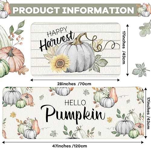 Miniatura 2 de Hello Pumpkin Harvest - Juego de 2 tapetes de cocina con temática de calabaza otoñal, Acción de Gracias, alfombras de cocina absorbentes de agua,