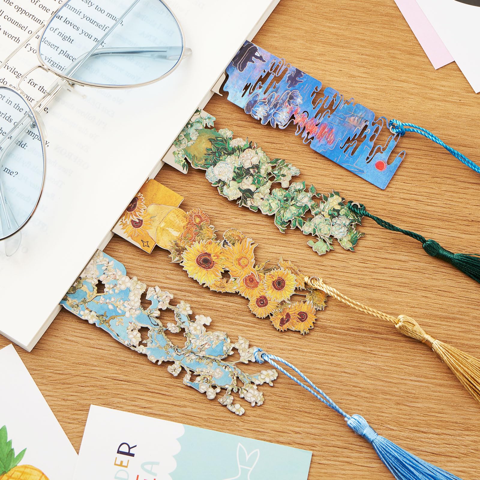 ZOUIQSS Metal Bookmarks with Tassel Golden Hollow Bookmark Van Gogh Oil Painting Theme Book Mark Bookmarks for Book Lovers Writers Readers Men Women,4 Pieces,Style4 - Image 3