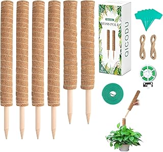 6 Pack Moss Poles for Monstera Plant Support (4x17in + 2x12in, 92in Total)