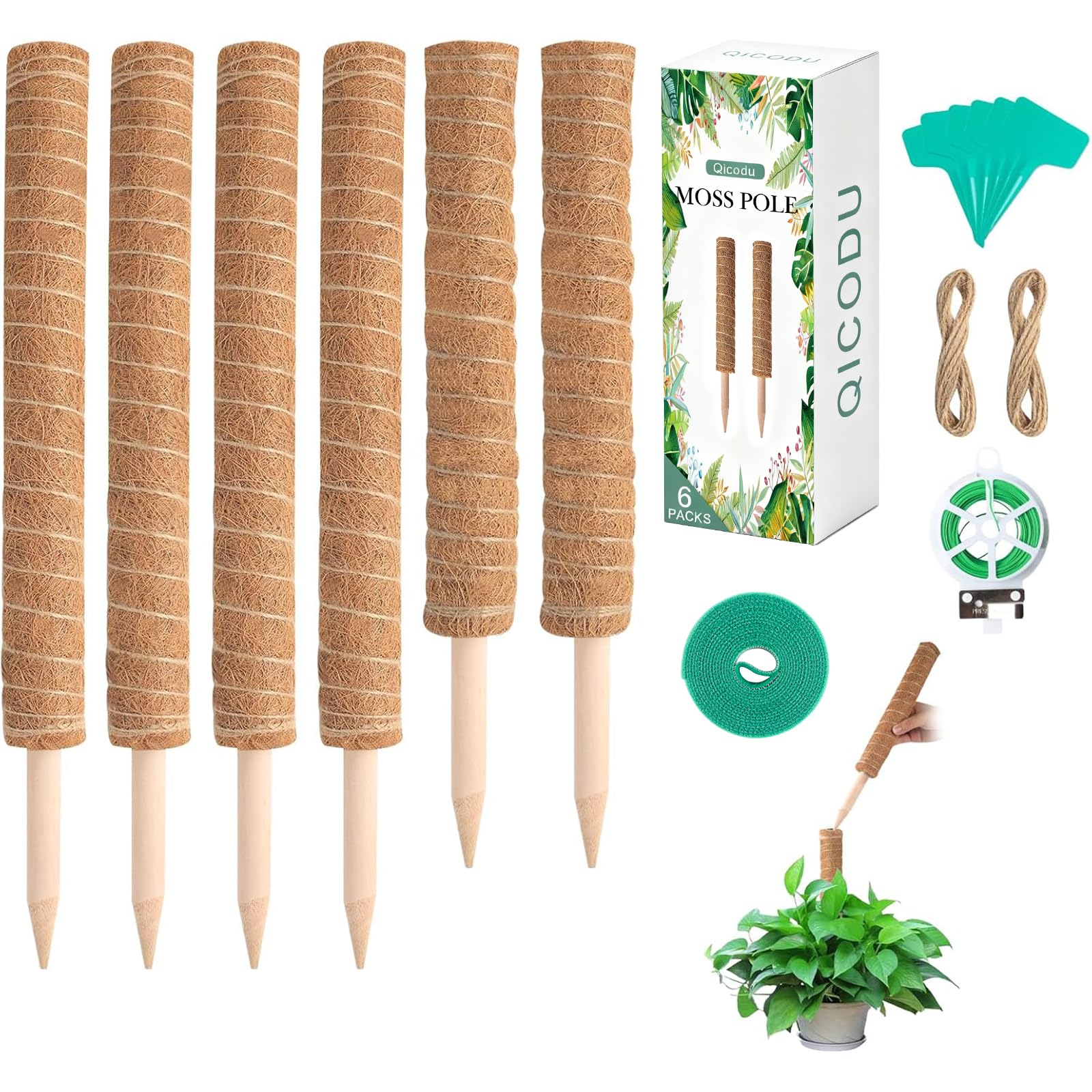 Qicodu Coir Moss Pole 6 Pack