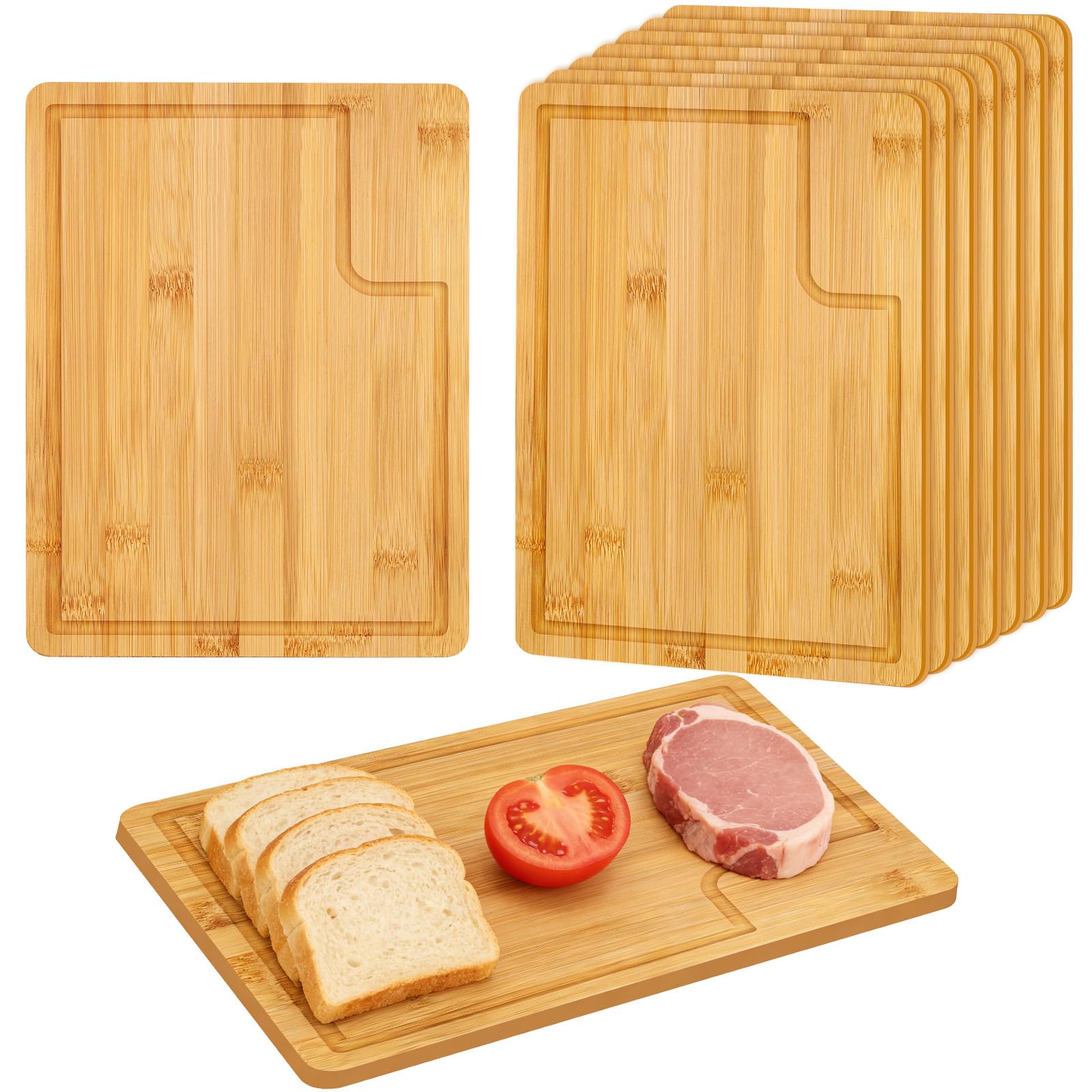 12 tablas de cortar de madera a granel, tablas de cortar rectangulares con ranura para jugo, tabla de cortar de madera grande para cocina, carne, queso, pan, verduras (12 x 9 pulgadas, bambú)