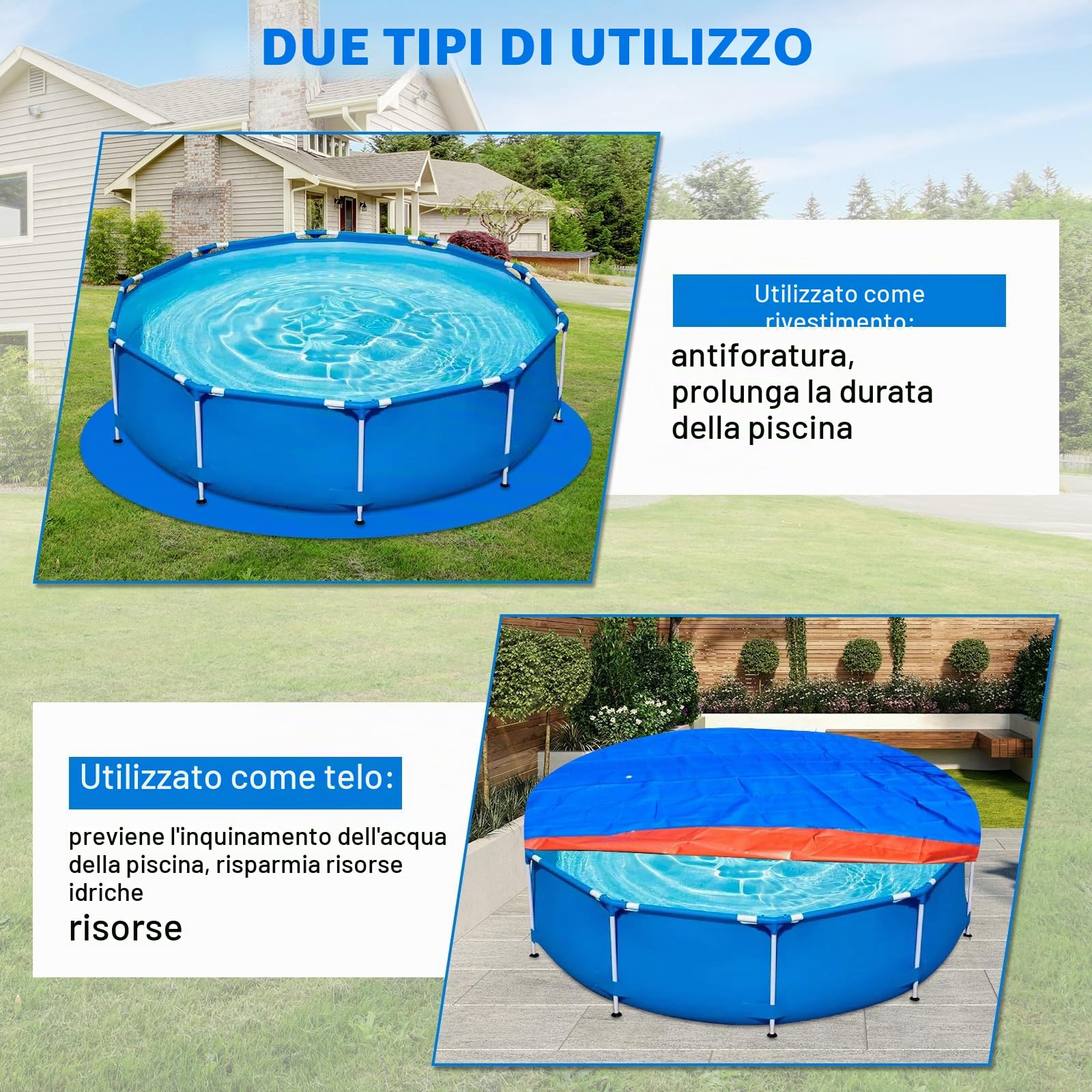 Tappetini per Piscina Fuori Terra, Panno di Terra rotondo Pieghevole Impermeabile, Telo da Terra per Piscina Pieghevole Impermeabile, Protezione del Pavimento della Piscina