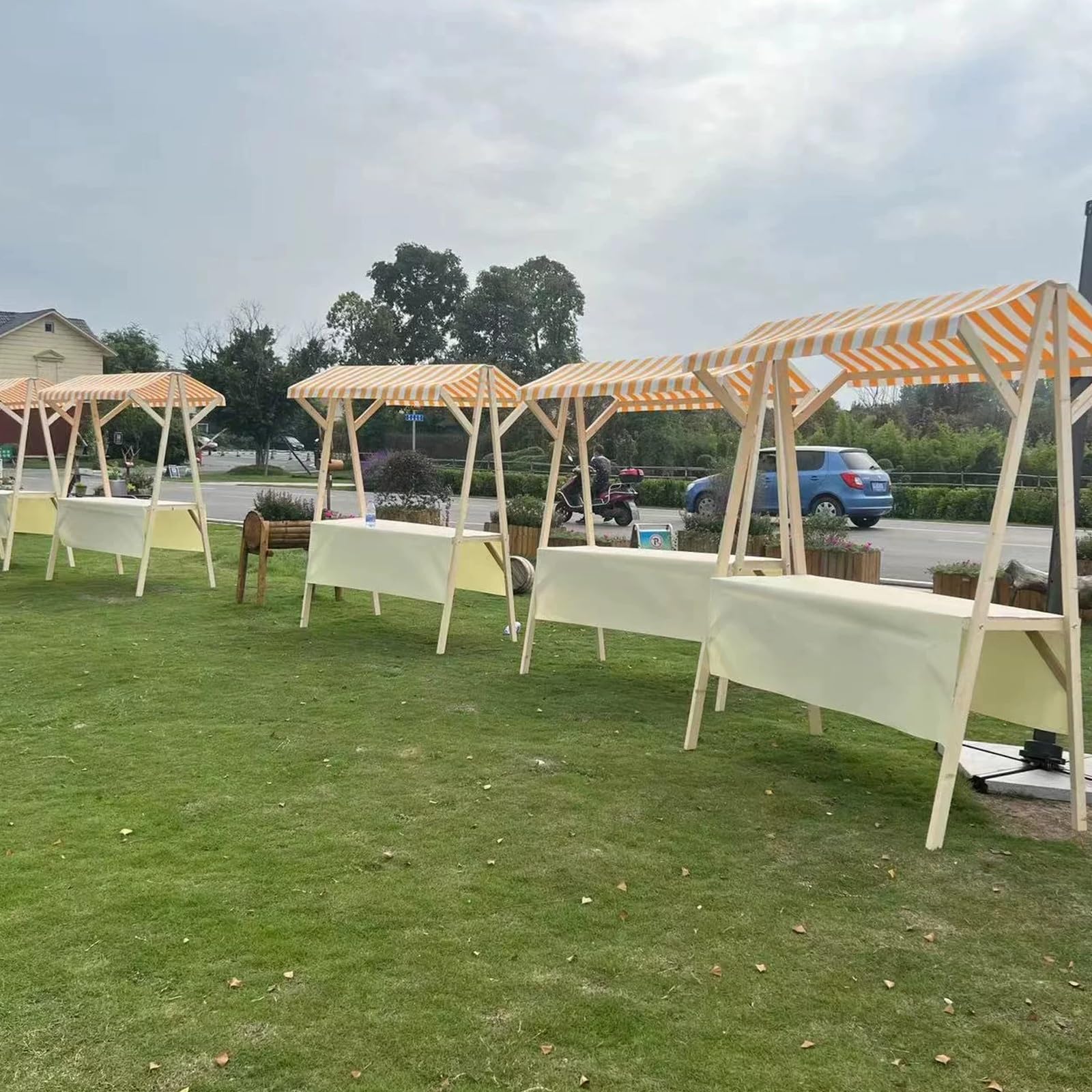 Carrito Expositor para Mercado agrícola con Ruedas giratorias de 360°, Estructura de Madera Maciza, Tela Oxford Impermeable, Soporte de exhibición para Exteriores para Eventos de Venta ambul