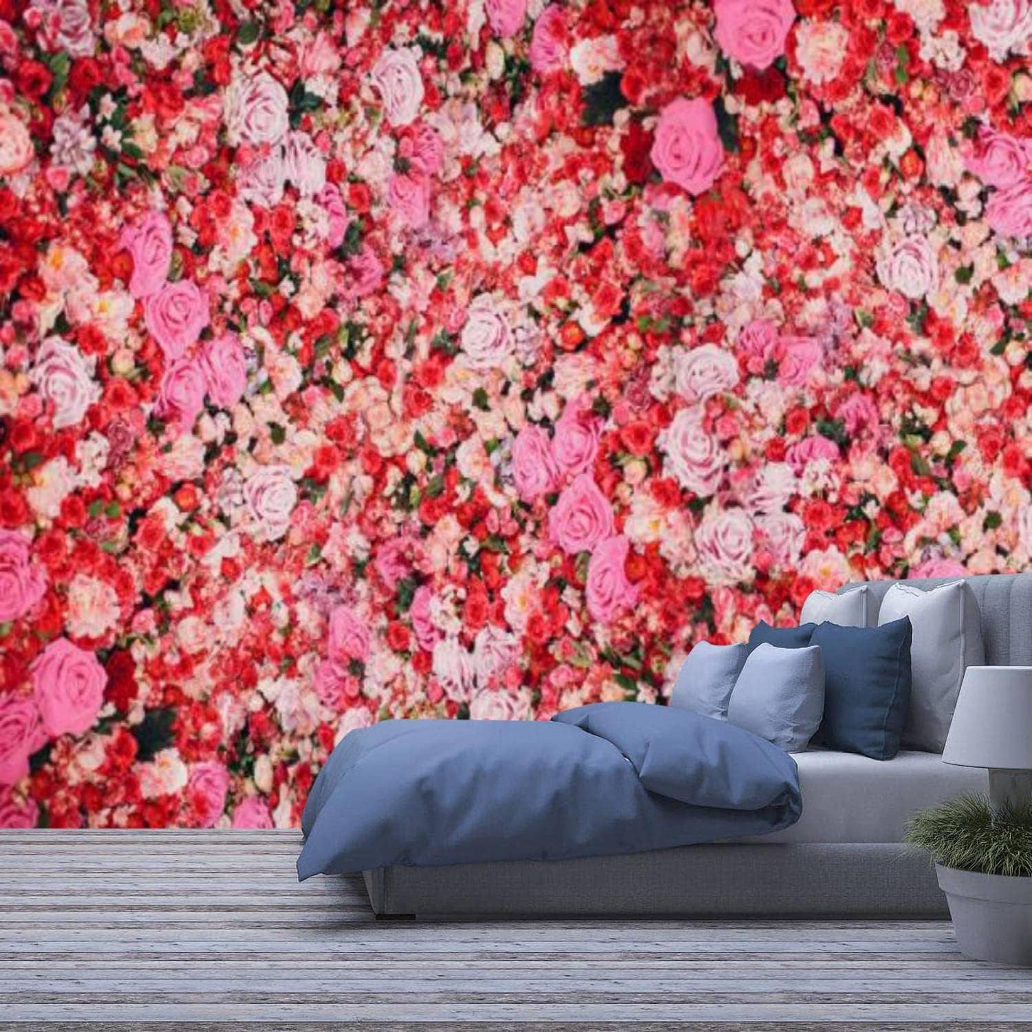 Papier Peint Fleur Rose 3D Amovible pour Rénover Facilement un Mur de Chambre