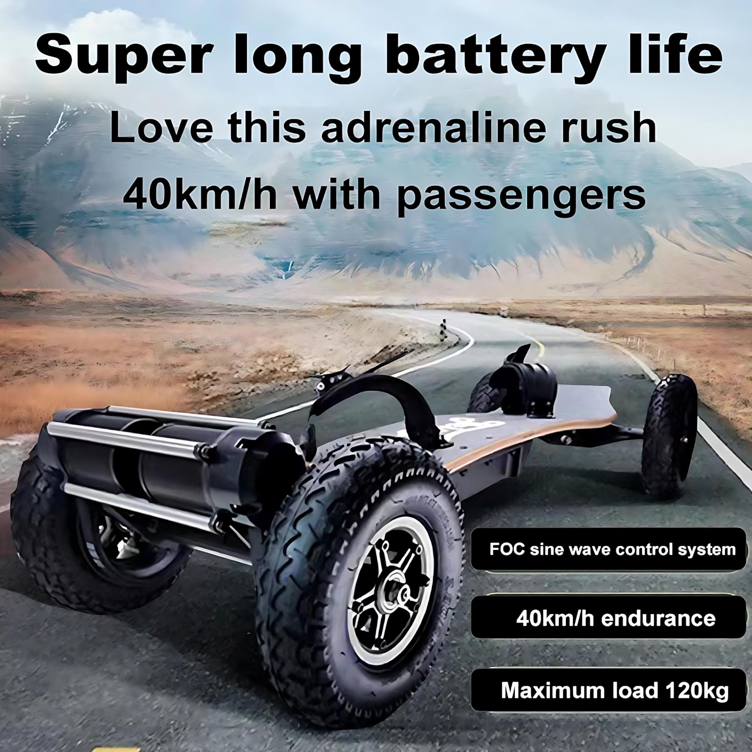 Skateboard Elettrico Fuoristrada con Telecomando, Doppio Motore da 1650 W, velocità Massima 32/30 mph e autonomia 28/12 miglia, Longboard Elettrico per Adulti Right.