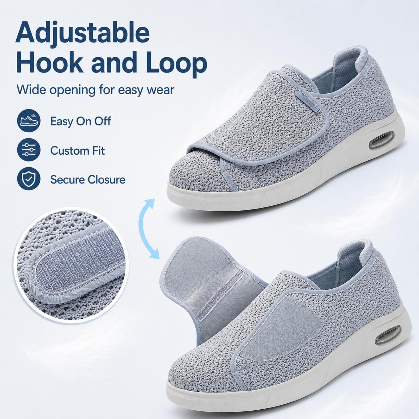 Genérico Zapatos Diabéticos Anchos Apertura Total Ajustables Malla Air Cushion