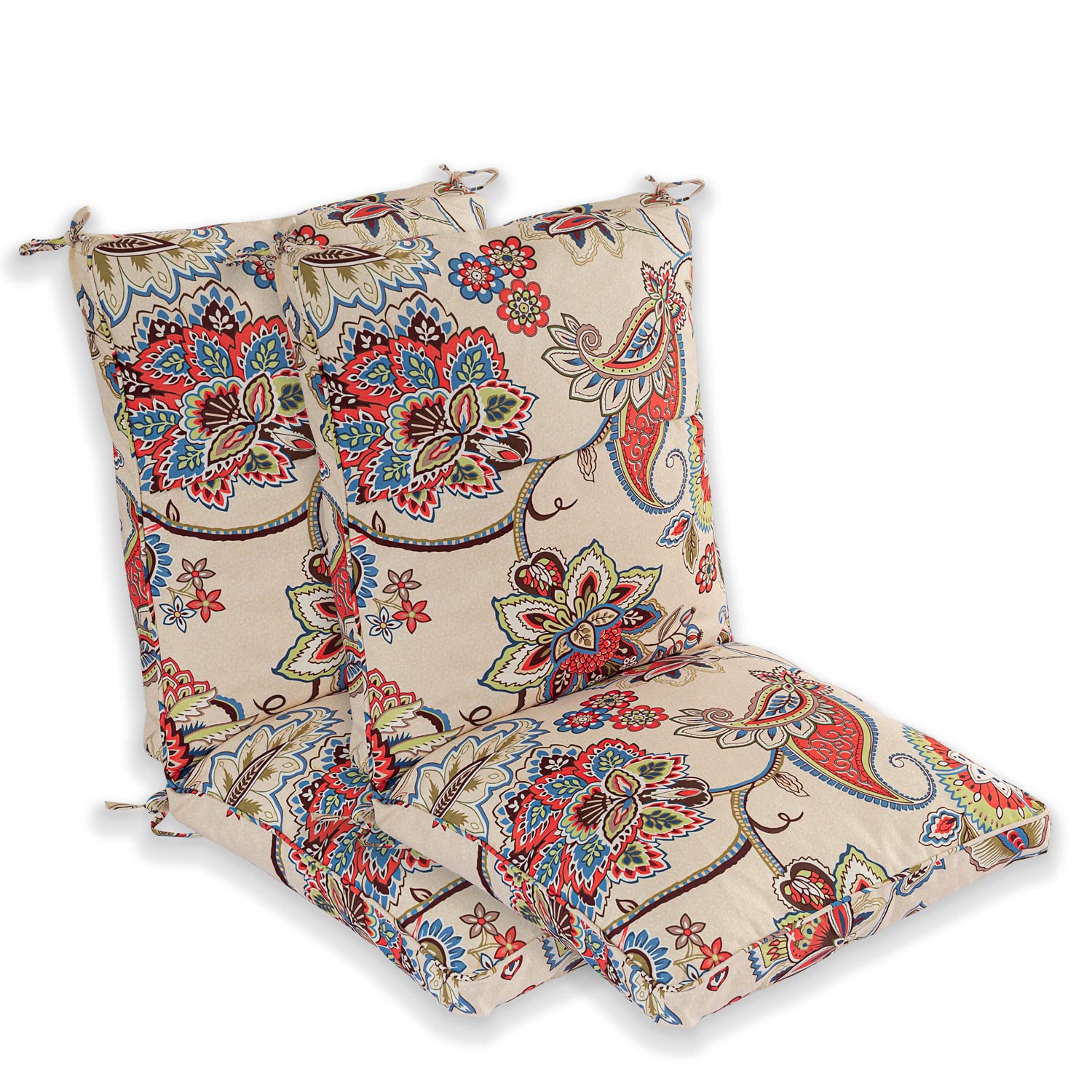 Set of 2 Outdoor Dining Chair Cushions, Comfort Patio Seating Cushions, 44 x21x4.5 inch, Single Welt and Zipper, Khaki Floral