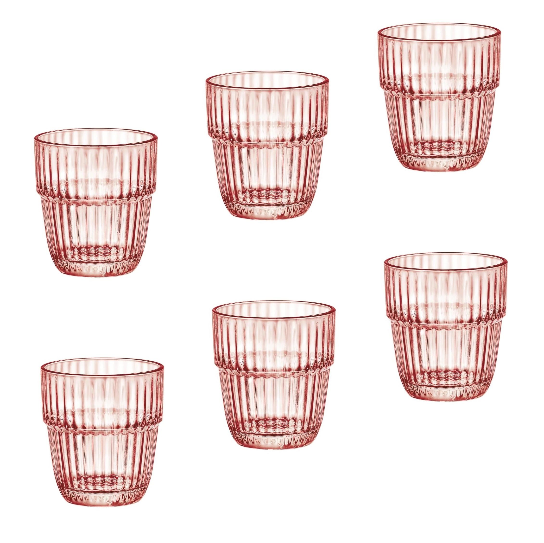 Bormioli Rocco Barshine 10.3 oz. Rocks Stackable Tempered Drinking Glasses, Set of 6, Peach
