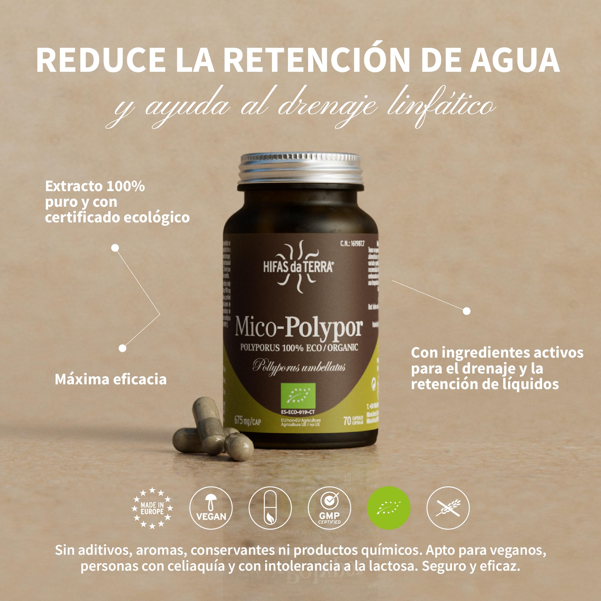 HIFASDATERRA MICO POLYPOR (polyporus) HDT 70cap. – complément complet proposé en gélules pratiques, boîte de 70 gélules, recommandé en complément d’une alimentation équilibrée et convient à ceux qui p
