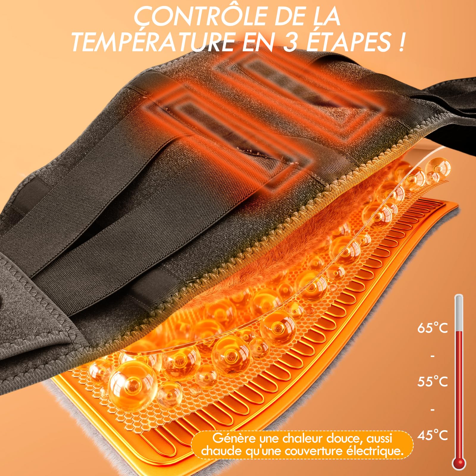 Ceinture Lombaire Chauffante, 16000mAh Batterie Coussin Chauffant Electrique pour La Taille Sans Fil, Ceinture Massante Chauffante avec 3 Modes De Massage et 3 Niveaux de Température,Timer (Gris)