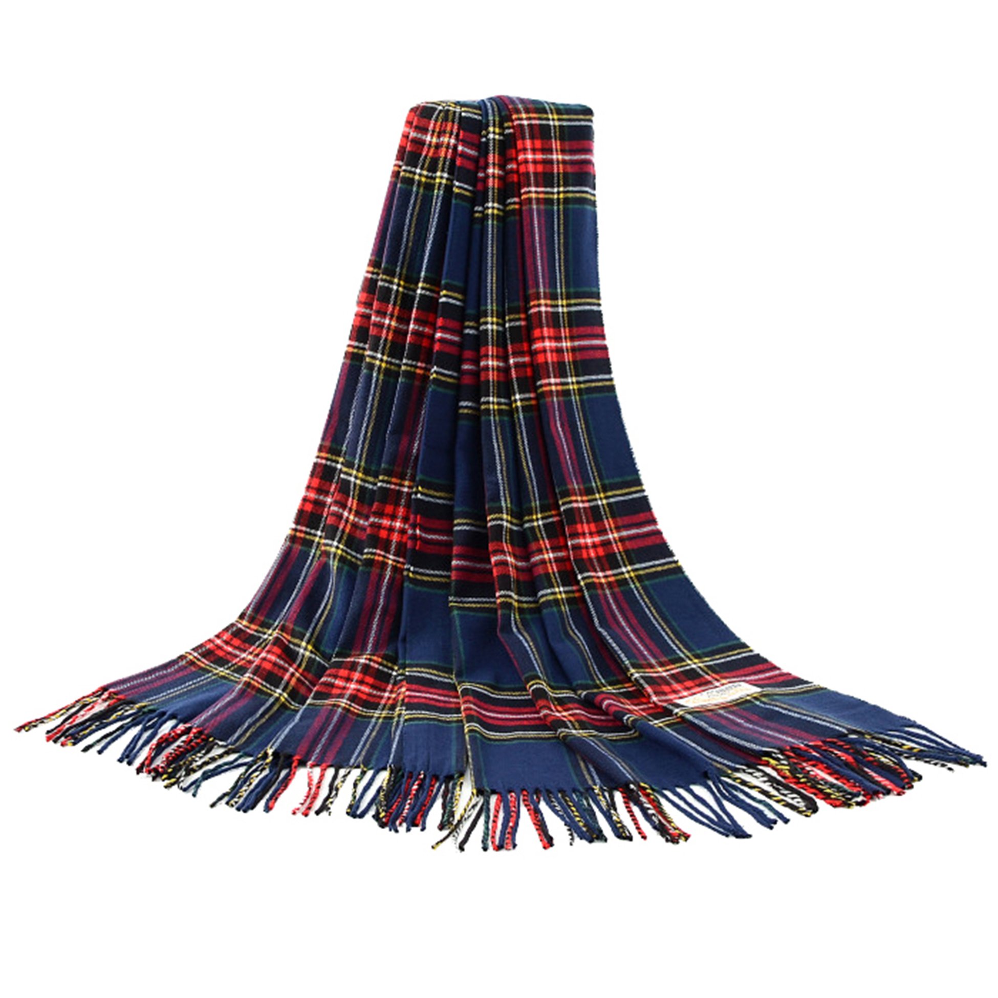Signare Cashmere-Like Large Plaid Tartan Shawl Wrap Scarf for Women Navy Stewart