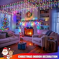 Vista 8 de JMEXSUSS 400 luces LED de Navidad de carámbano de 38.8 pies con control remoto, tira de luces multicolor para exteriores enchufables, 8 modos