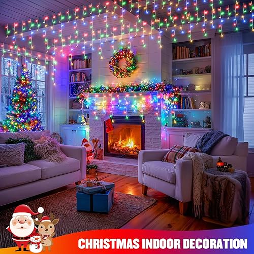 Miniatura 8 de JMEXSUSS 400 luces LED de Navidad de carámbano de 38.8 pies con control remoto, tira de luces multicolor para exteriores enchufables, 8 modos para